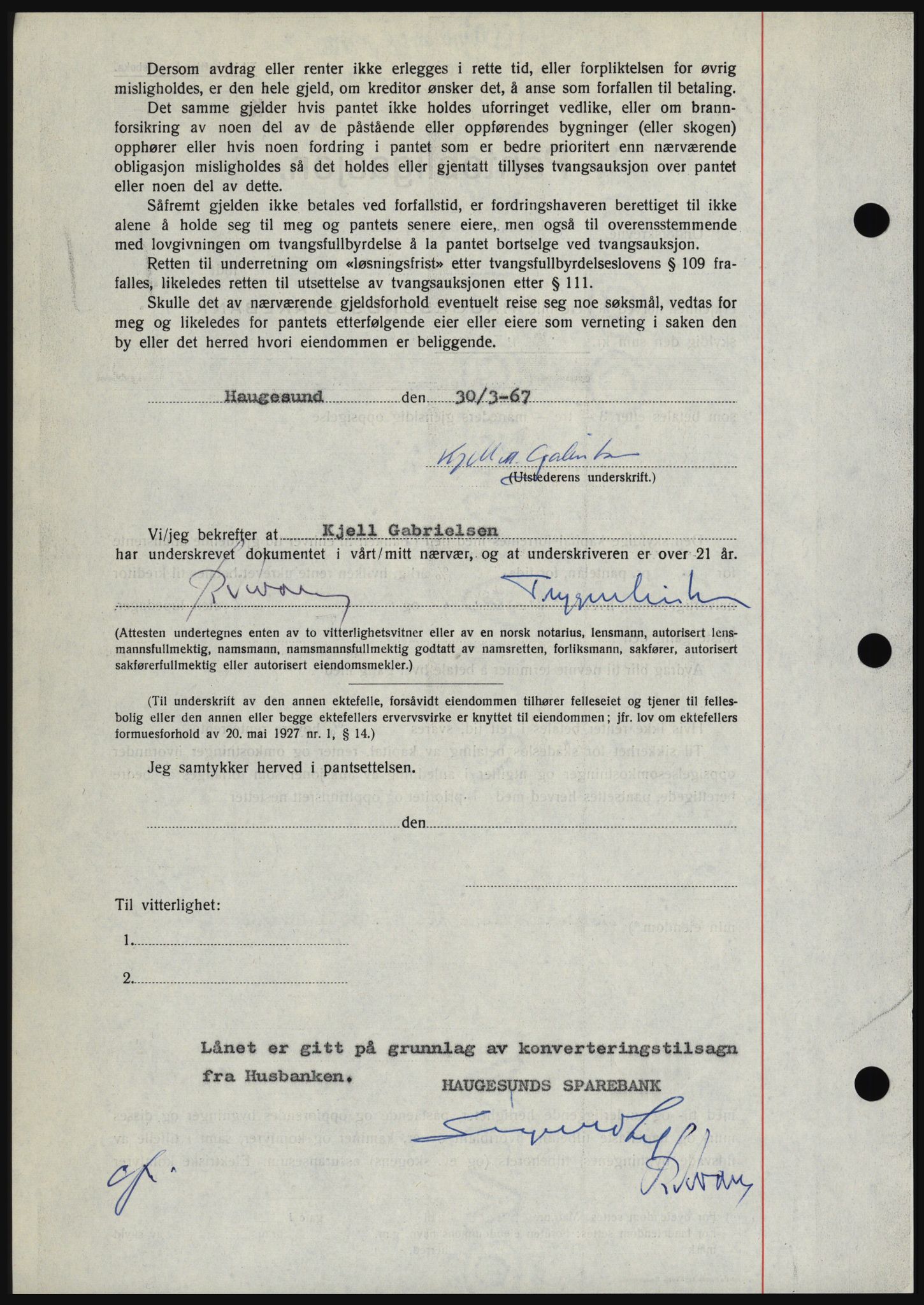 Haugesund tingrett, SAST/A-101415/01/II/IIC/L0056: Mortgage book no. B 56, 1966-1967, Diary no: : 809/1967