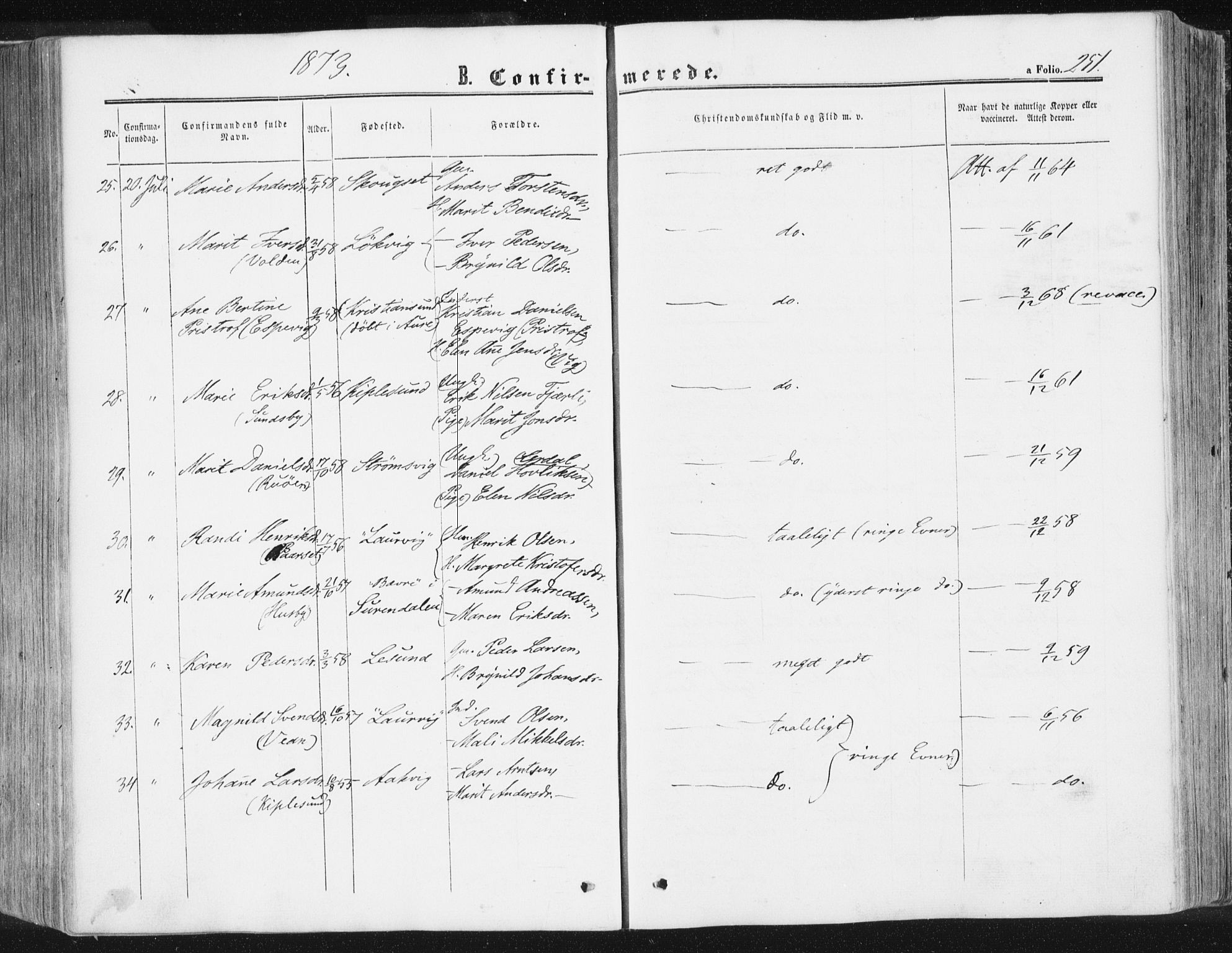 Ministerialprotokoller, klokkerbøker og fødselsregistre - Møre og Romsdal, AV/SAT-A-1454/578/L0905: Parish register (official) no. 578A04, 1859-1877, p. 251