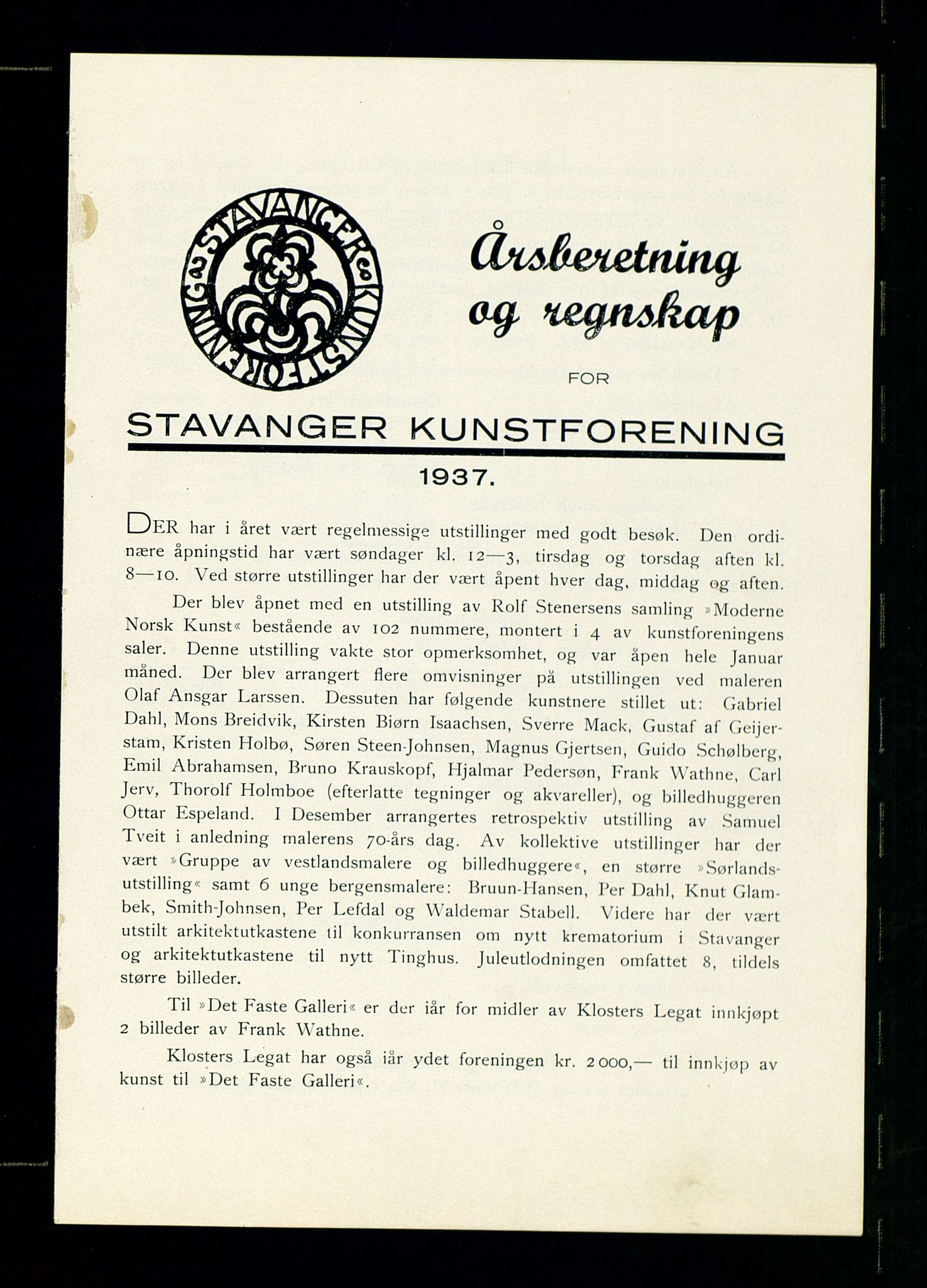 Pa 0481 - Stavanger Kunstforening, SAST/A-100677/A/L0005: Beretninger og styremøtepapirer, 1890-1990