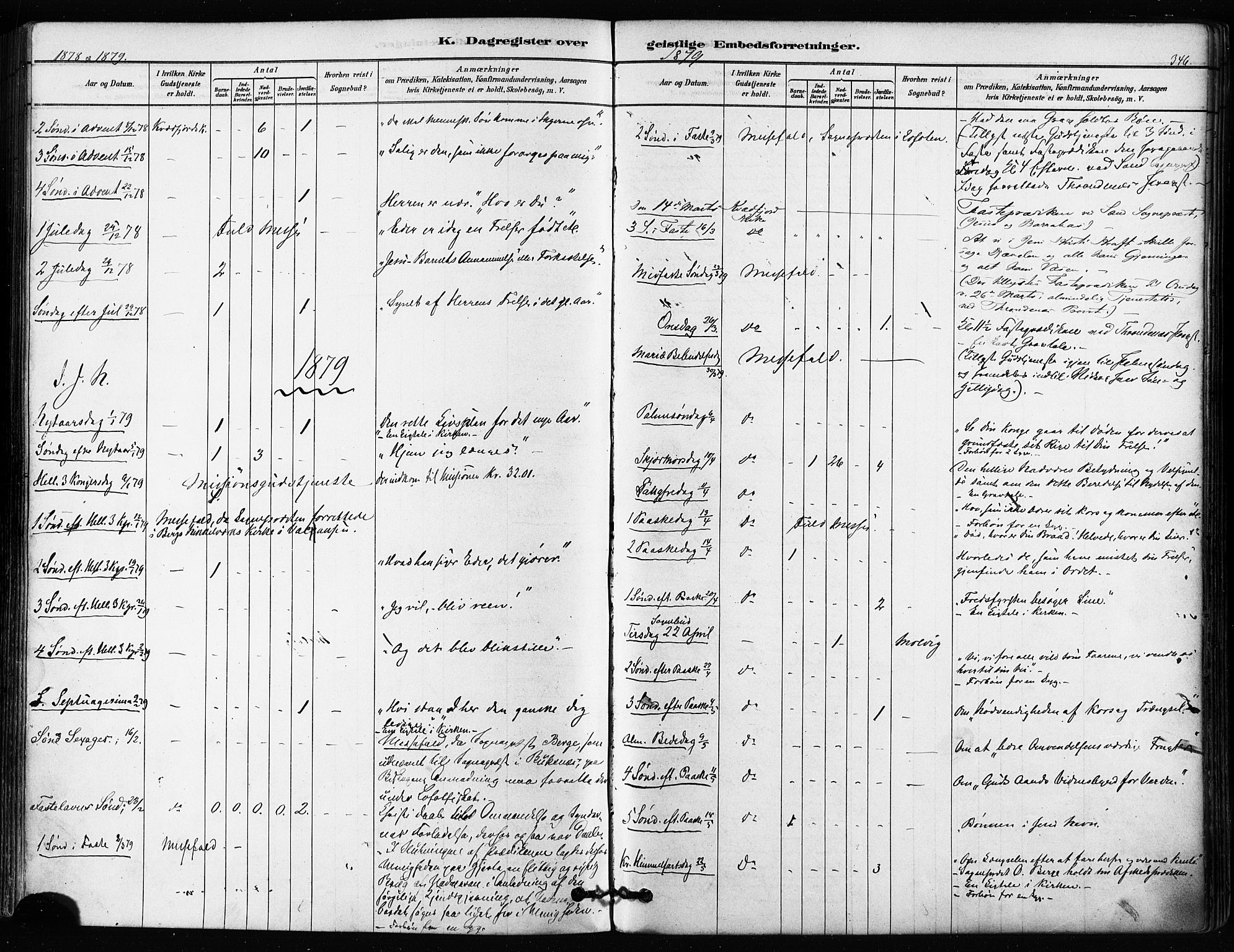 Kvæfjord sokneprestkontor, AV/SATØ-S-1323/G/Ga/Gaa/L0005kirke: Parish register (official) no. 5, 1878-1894, p. 346
