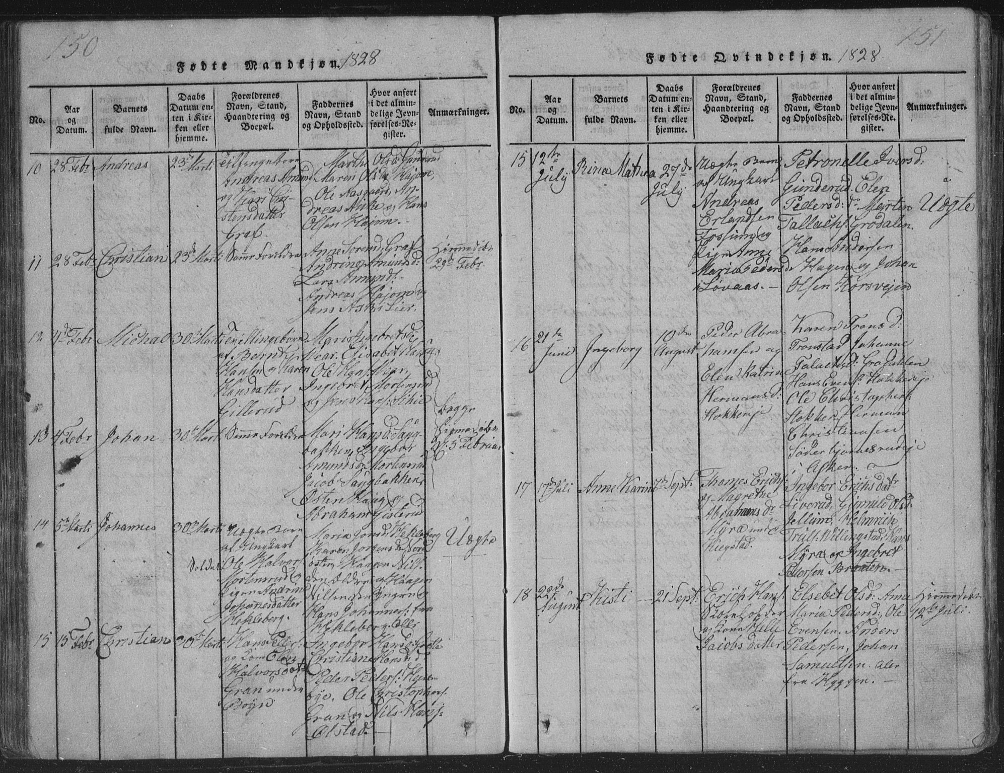 Røyken kirkebøker, AV/SAKO-A-241/G/Ga/L0003: Parish register (copy) no. 3, 1814-1856, p. 150-151