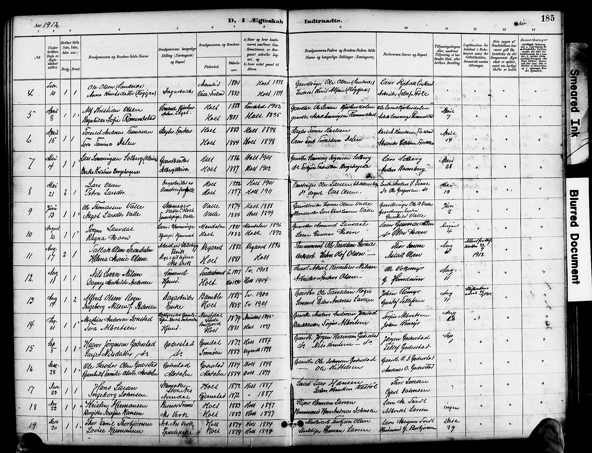 Holt sokneprestkontor, AV/SAK-1111-0021/F/Fb/L0011: Parish register (copy) no. B 11, 1897-1921, p. 185