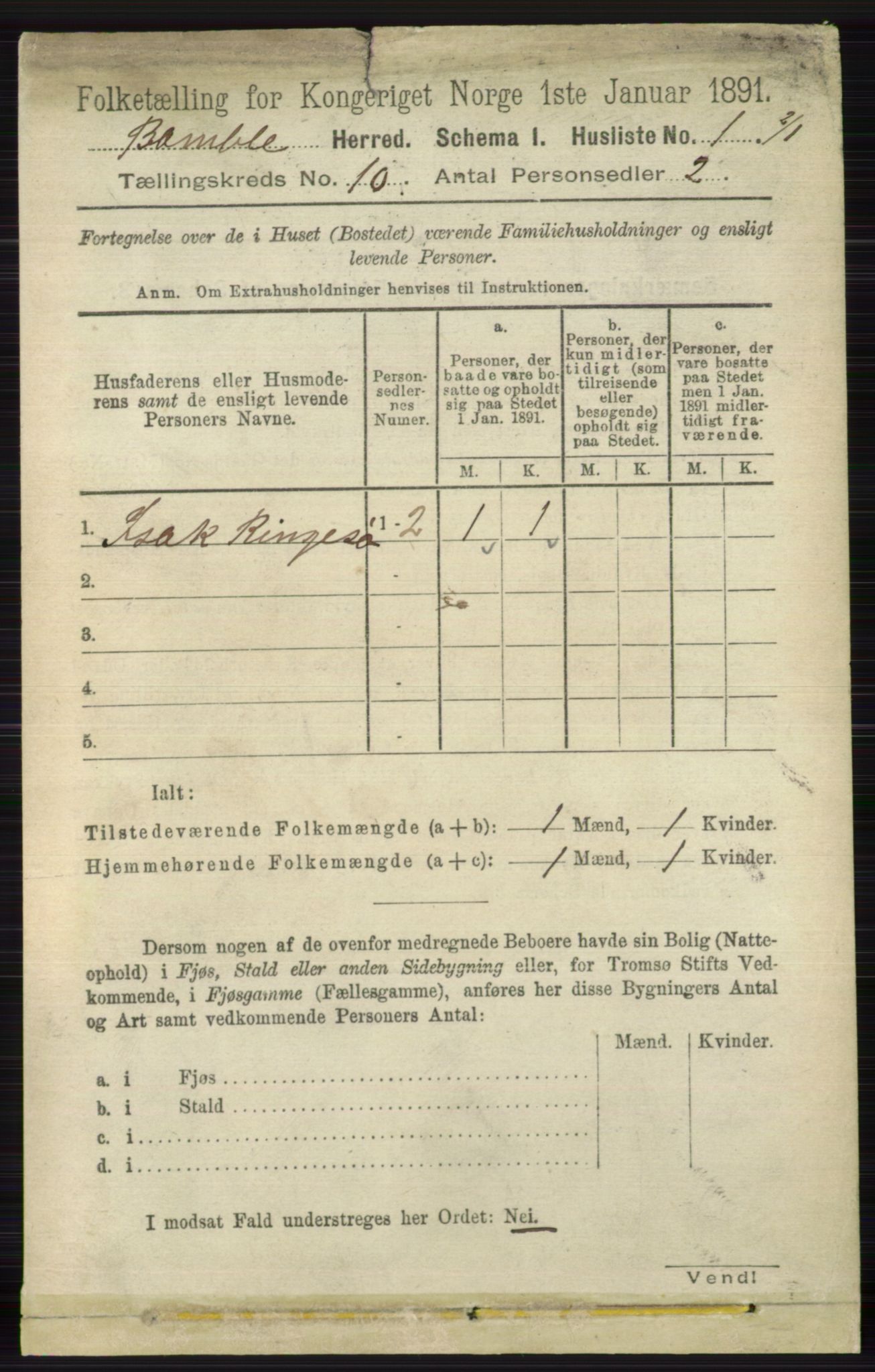 RA, 1891 census for 0814 Bamble, 1891, p. 5703