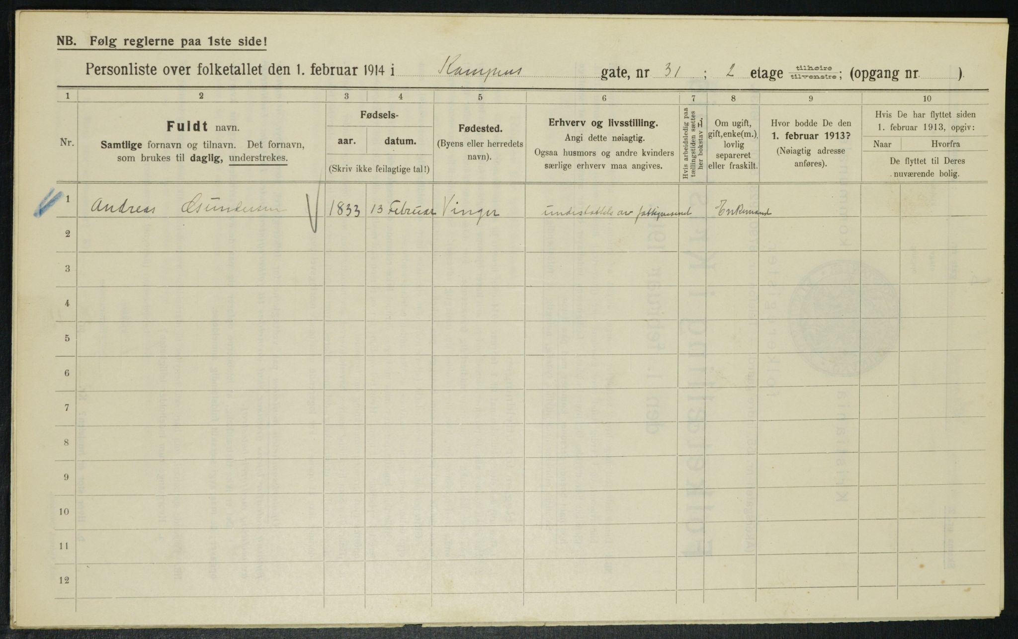 OBA, Municipal Census 1914 for Kristiania, 1914, p. 47904