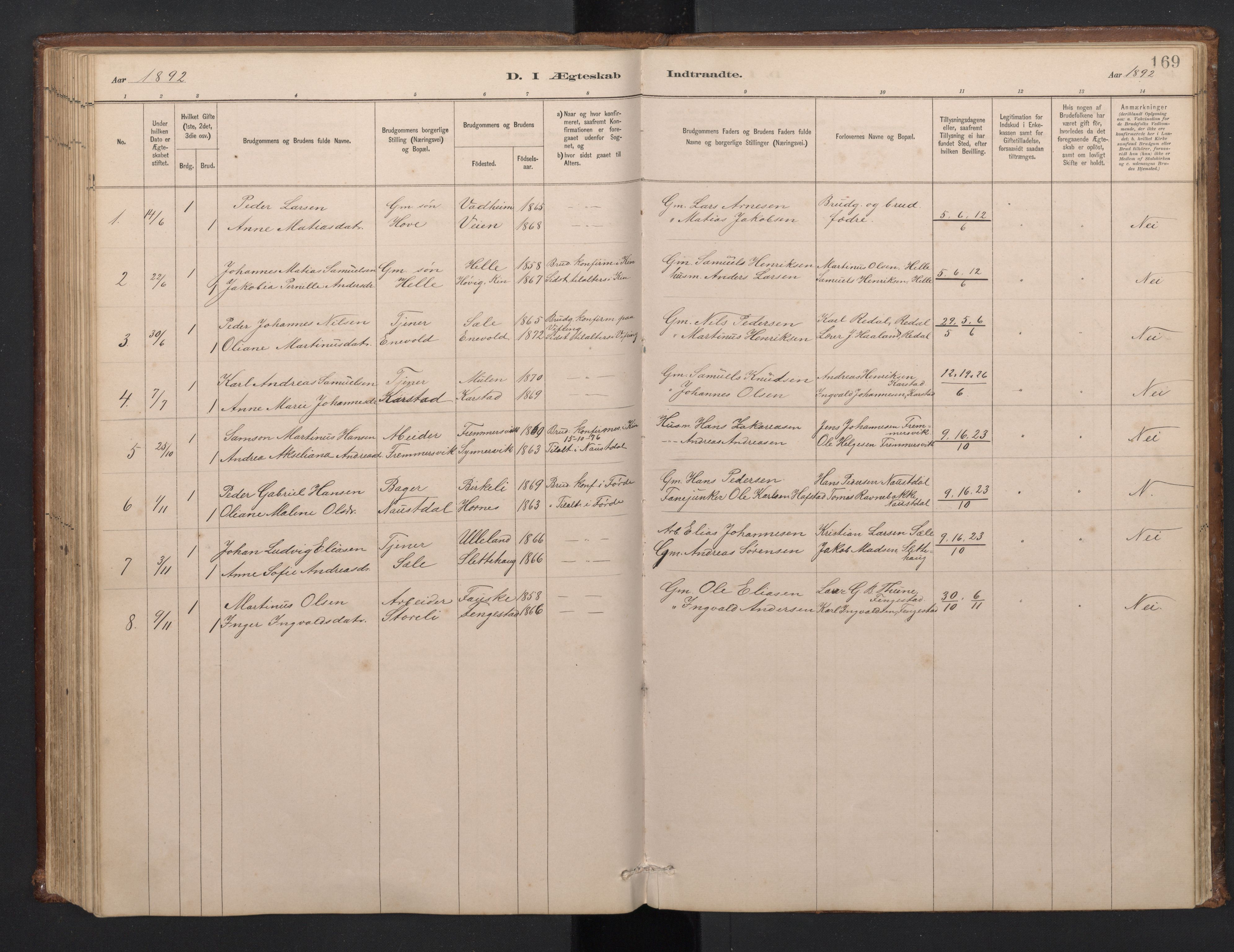 Førde sokneprestembete, SAB/A-79901/H/Hab/Habd/L0003: Parish register (copy) no. D 3, 1881-1897, p. 168b-169a