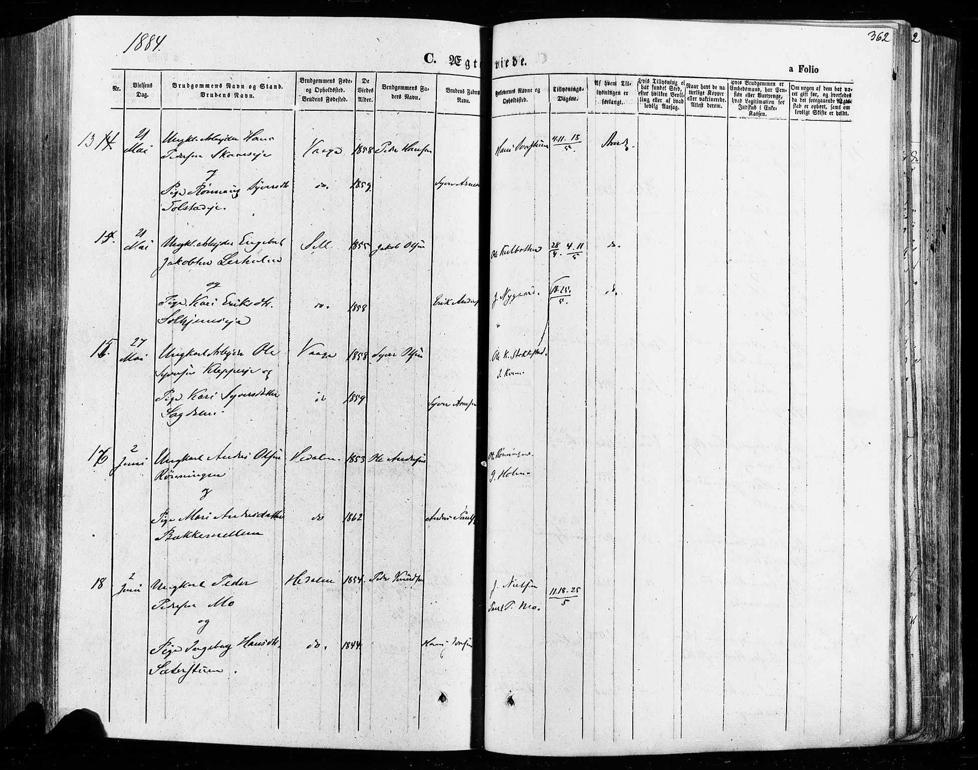 Vågå prestekontor, AV/SAH-PREST-076/H/Ha/Haa/L0007: Parish register (official) no. 7 /1, 1872-1886, p. 362