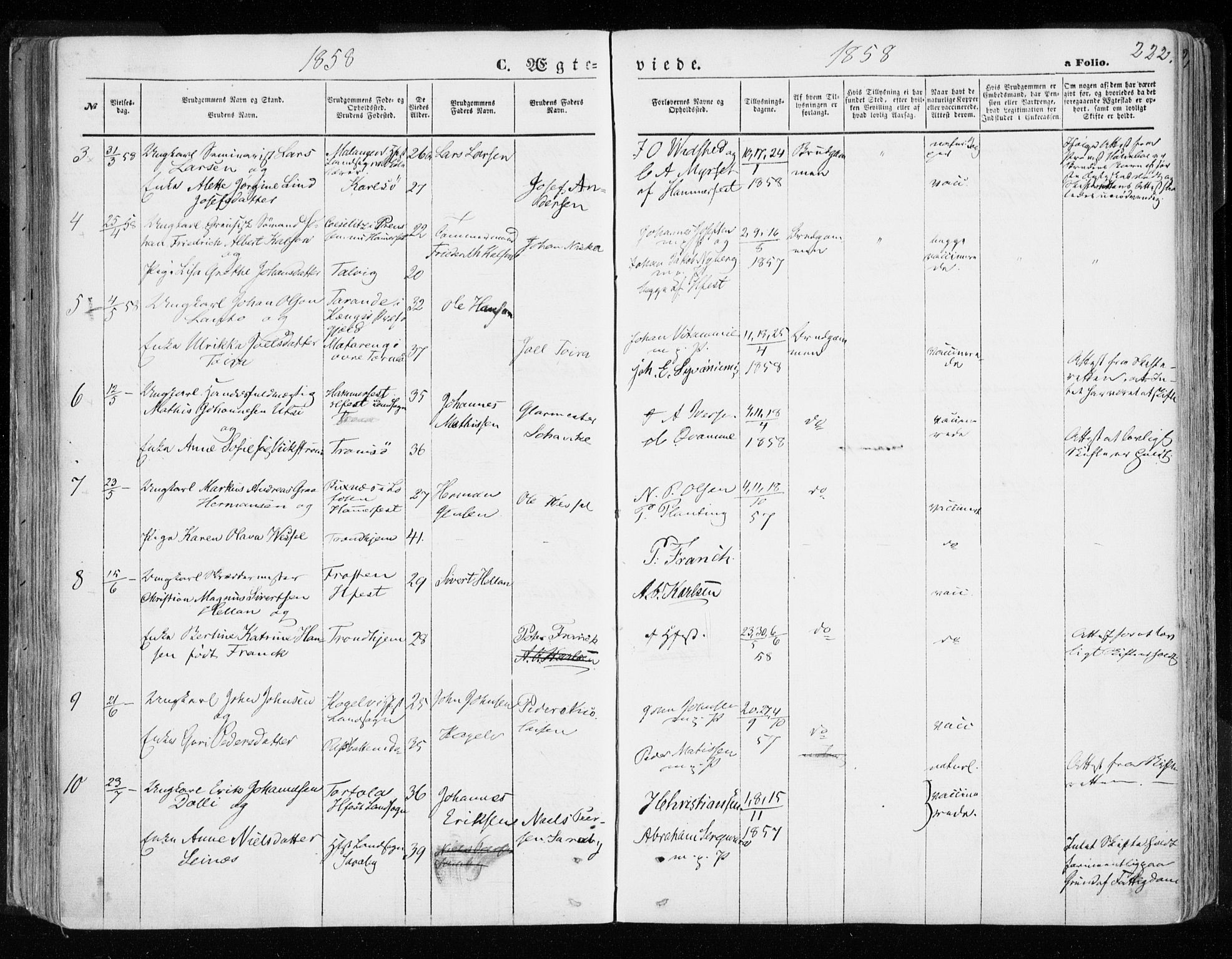 Hammerfest sokneprestkontor, SATØ/S-1347/H/Ha/L0005.kirke: Parish register (official) no. 5, 1857-1869, p. 222