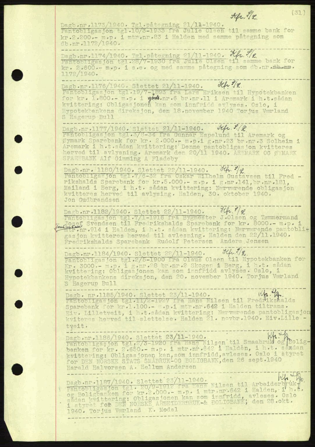 Idd og Marker sorenskriveri, AV/SAO-A-10283/G/Gb/Gbc/L0002: Mortgage book no. B4-9a, 1939-1945, Diary no: : 1173/1940