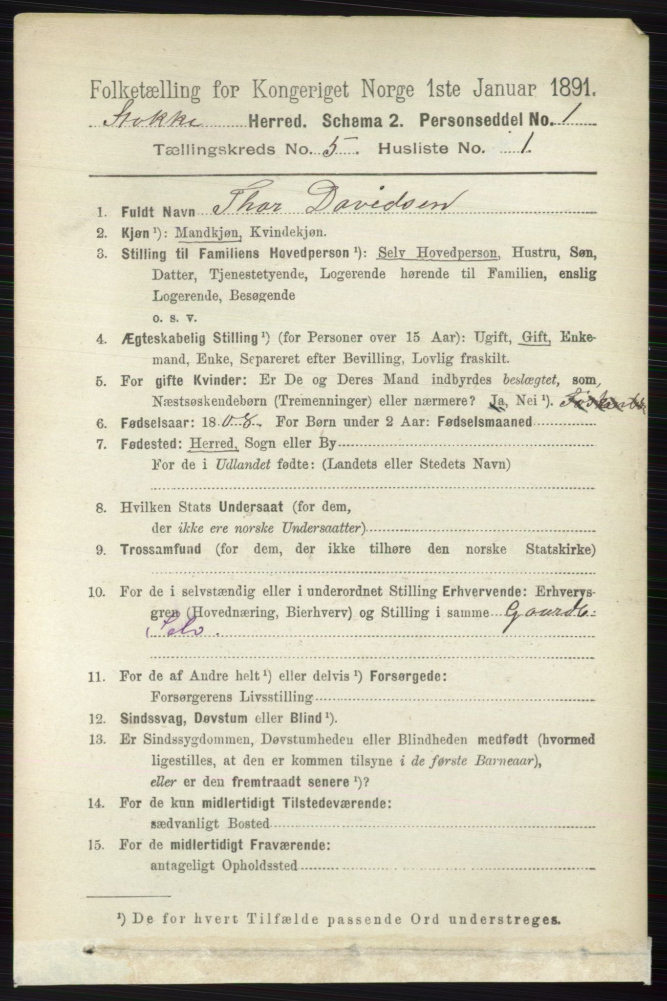 RA, 1891 census for 0720 Stokke, 1891, p. 3114