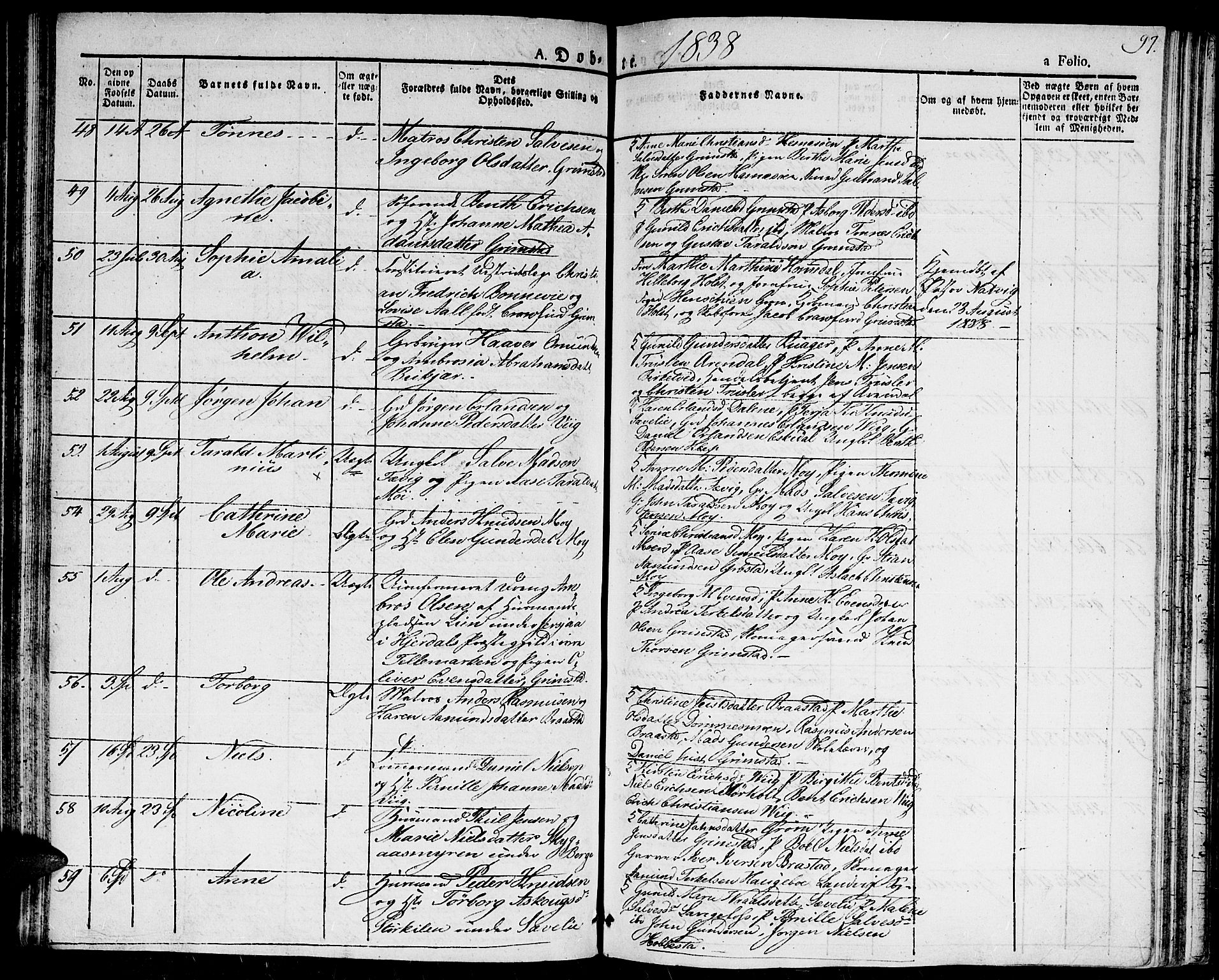 Fjære sokneprestkontor, AV/SAK-1111-0011/F/Fa/L0002: Parish register (official) no. A 2, 1827-1839, p. 97