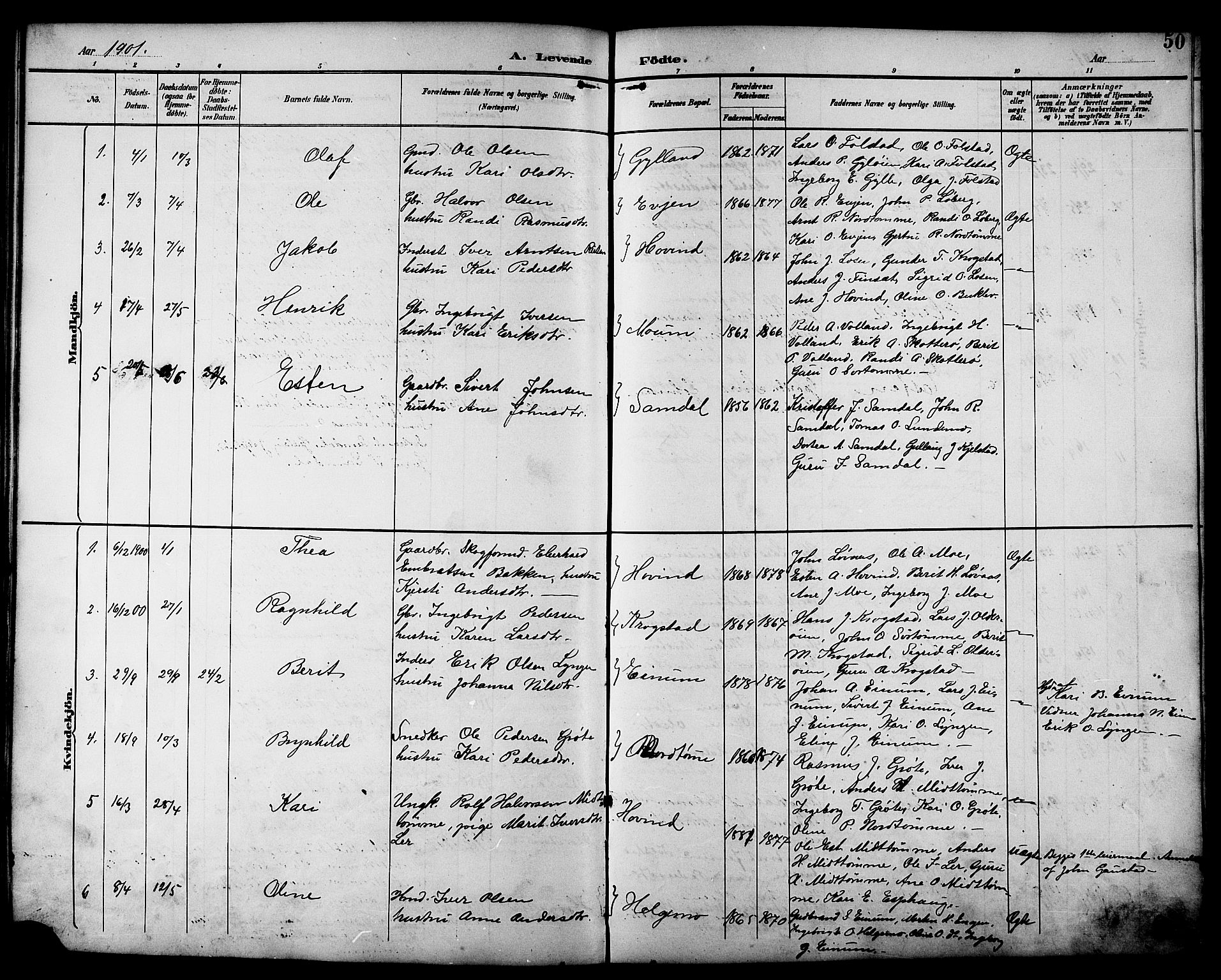 Ministerialprotokoller, klokkerbøker og fødselsregistre - Sør-Trøndelag, SAT/A-1456/692/L1111: Parish register (copy) no. 692C06, 1890-1904, p. 50