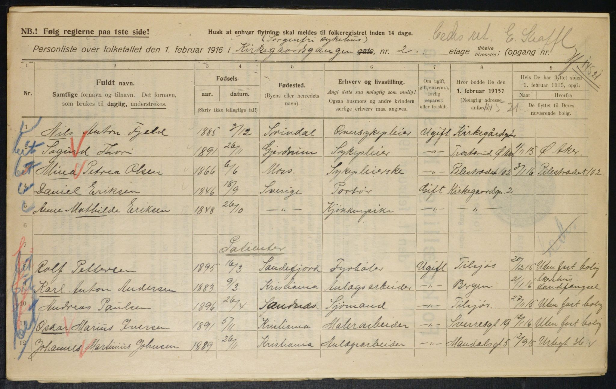 OBA, Municipal Census 1916 for Kristiania, 1916, p. 51043