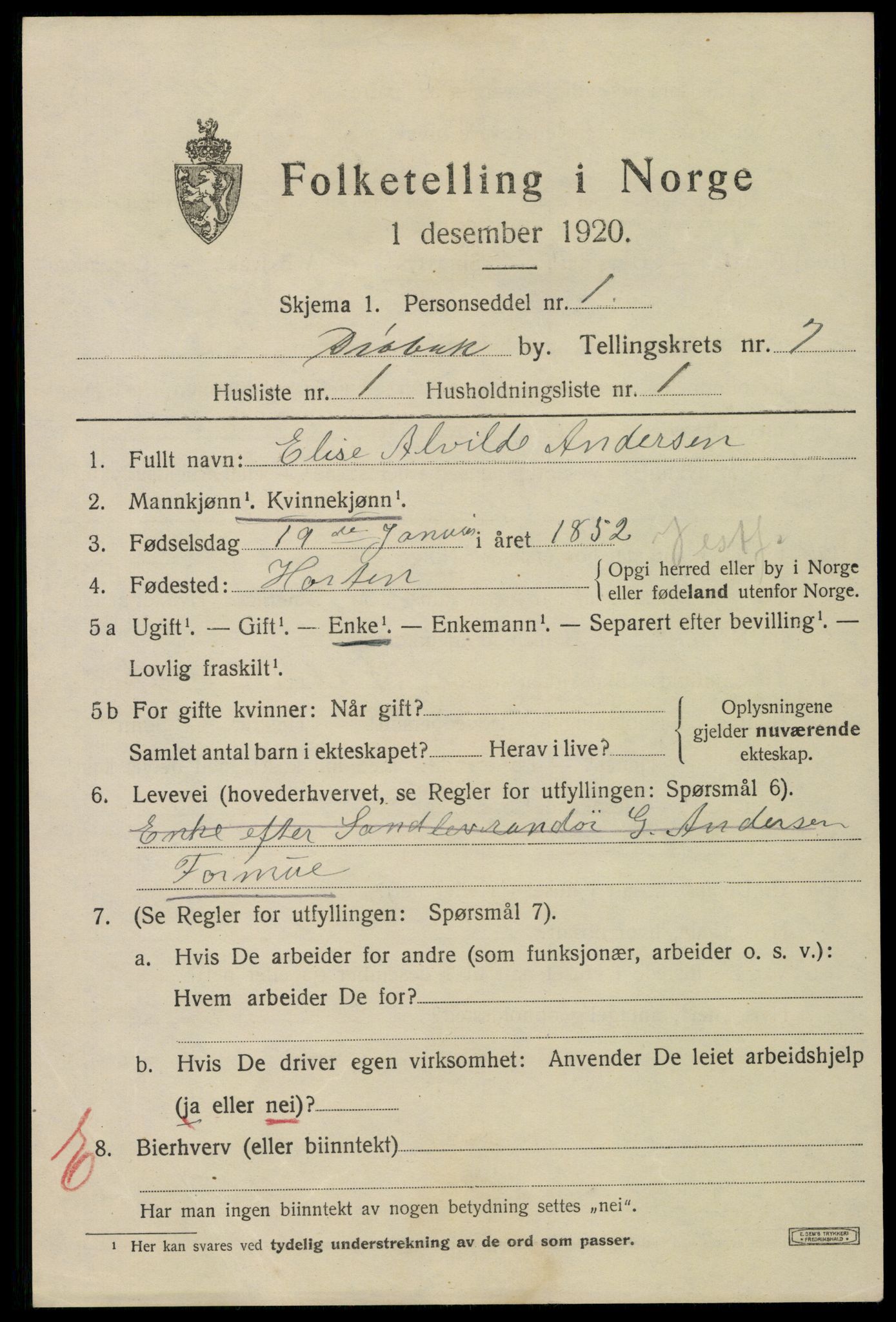 SAO, 1920 census for Drøbak, 1920, p. 5553