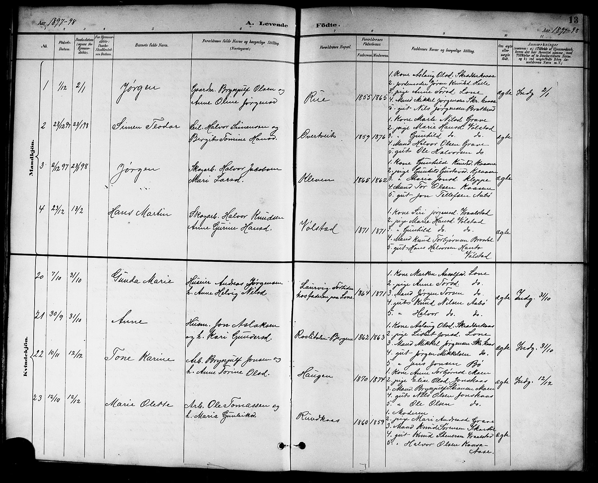 Drangedal kirkebøker, SAKO/A-258/G/Gb/L0002: Parish register (copy) no. II 2, 1895-1918, p. 13