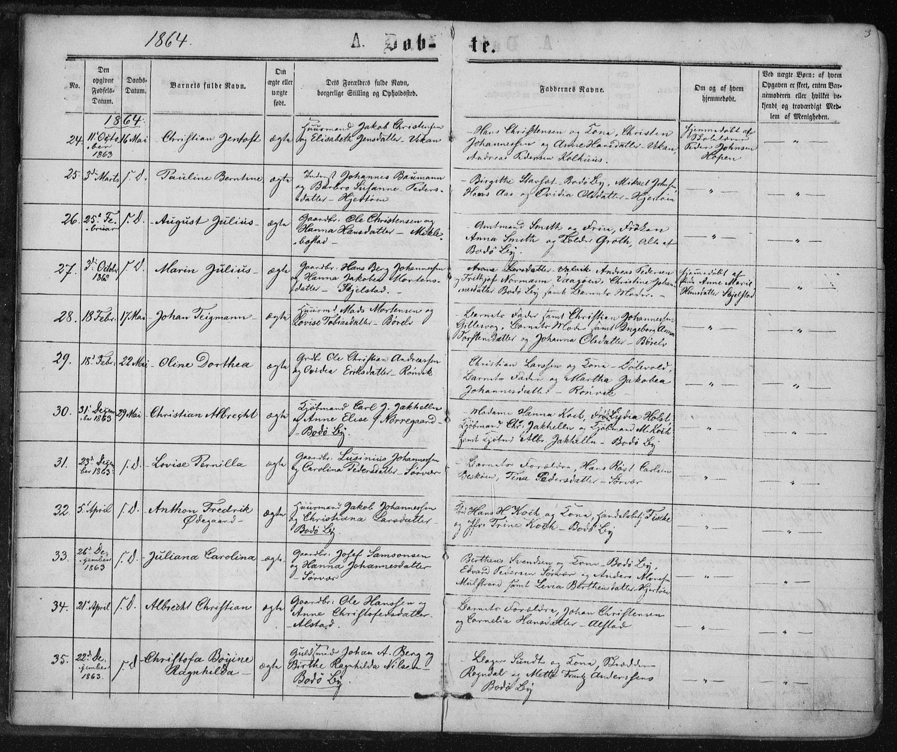 Ministerialprotokoller, klokkerbøker og fødselsregistre - Nordland, AV/SAT-A-1459/801/L0008: Parish register (official) no. 801A08, 1864-1875, p. 3