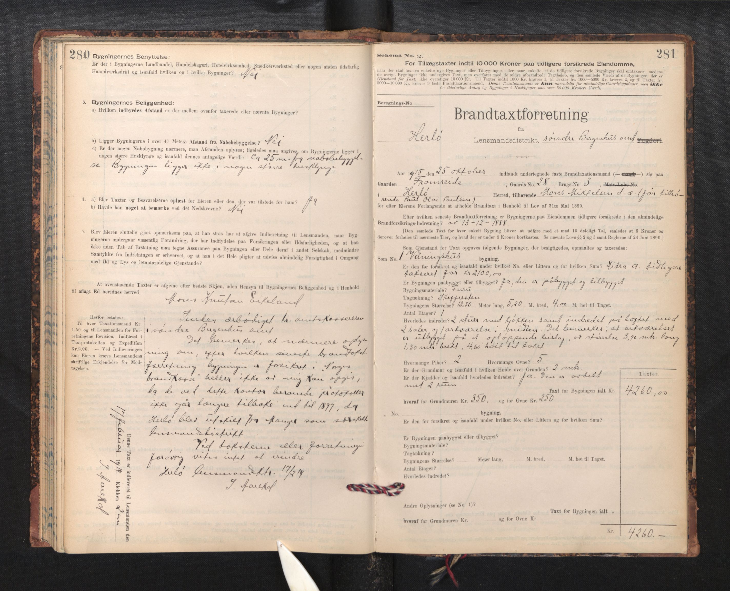 Lensmannen i Herdla, SAB/A-32901/0012/L0003:  Branntakstprotokoll skjematakst, 1897-1916, p. 280-281
