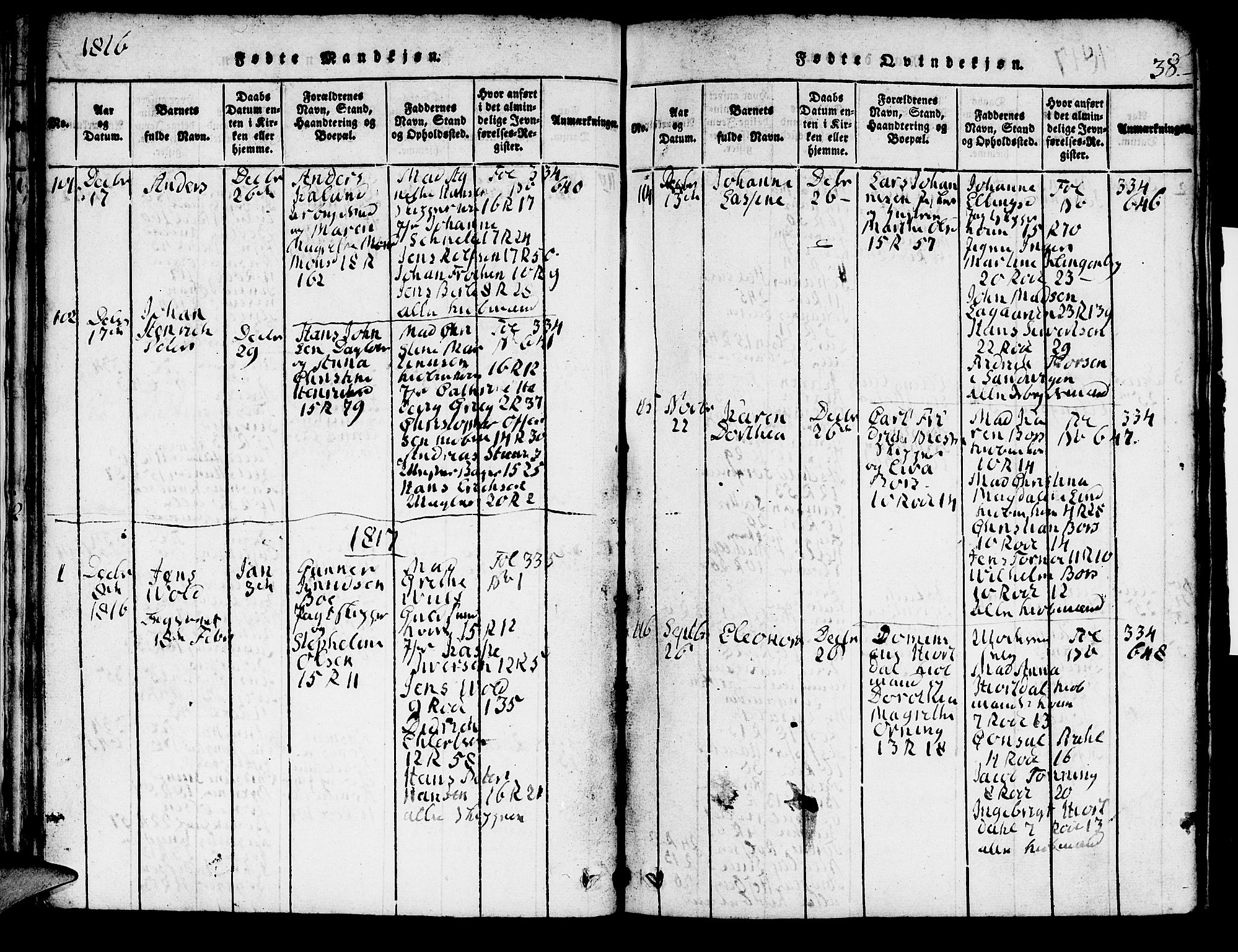 Domkirken sokneprestembete, SAB/A-74801/H/Hab/L0001: Parish register (copy) no. A 1, 1816-1821, p. 38