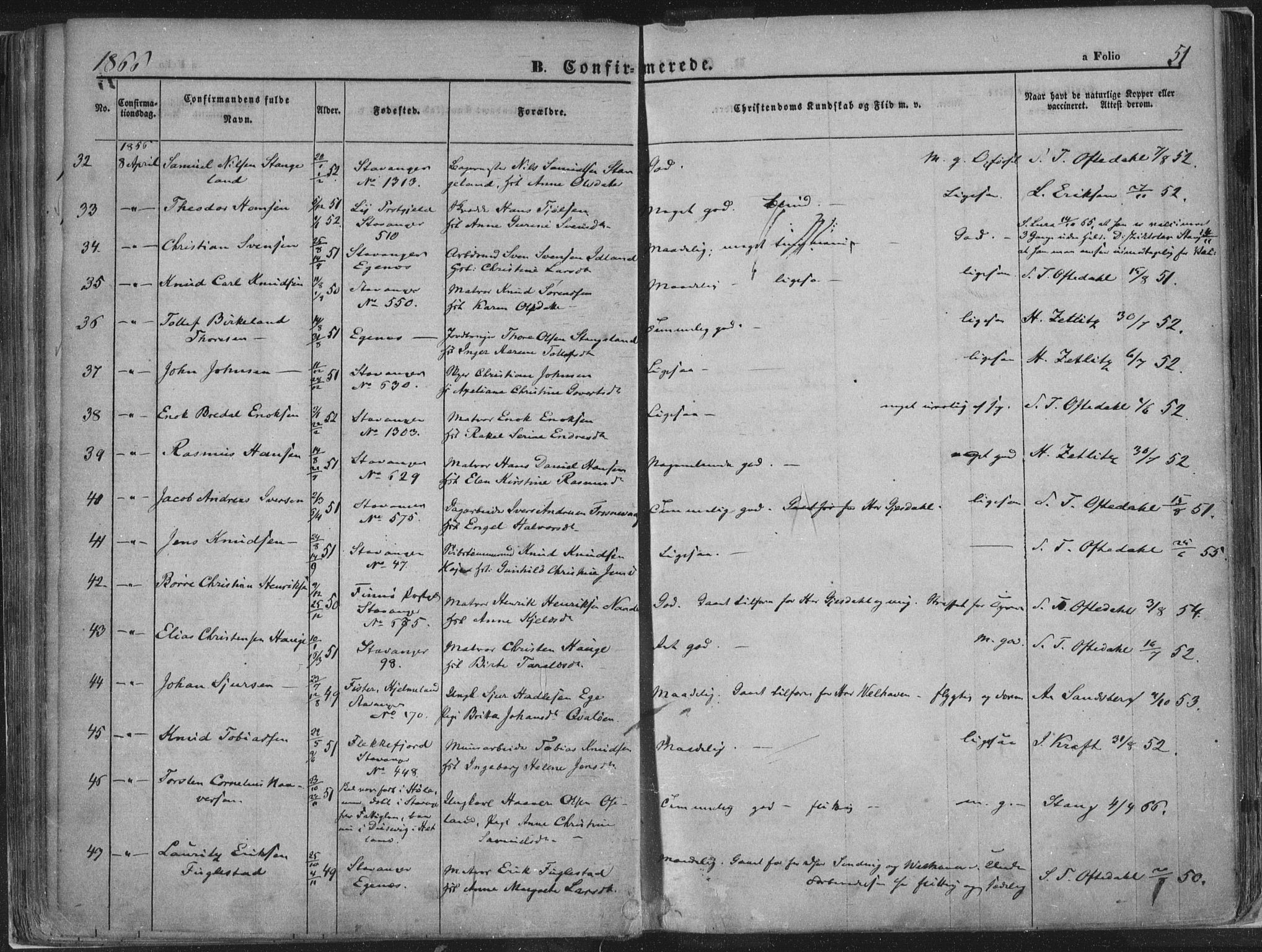 Domkirken sokneprestkontor, AV/SAST-A-101812/001/30/30BA/L0018: Parish register (official) no. A 17, 1857-1877, p. 51