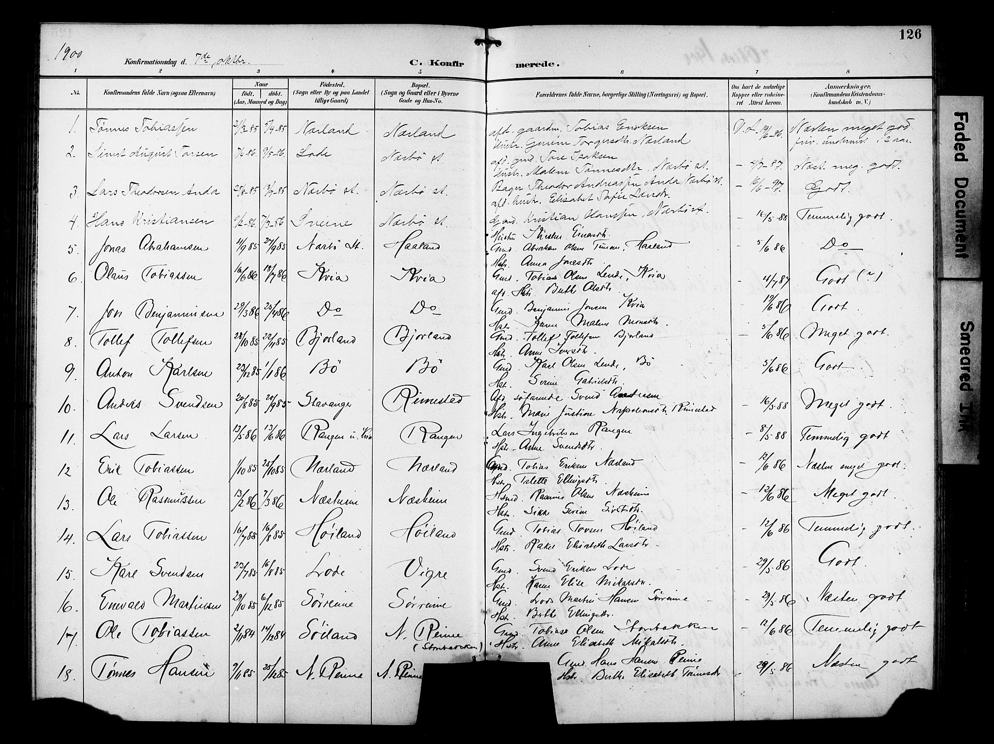 Hå sokneprestkontor, AV/SAST-A-101801/001/30BB/L0005: Parish register (copy) no. B 5, 1894-1912, p. 126