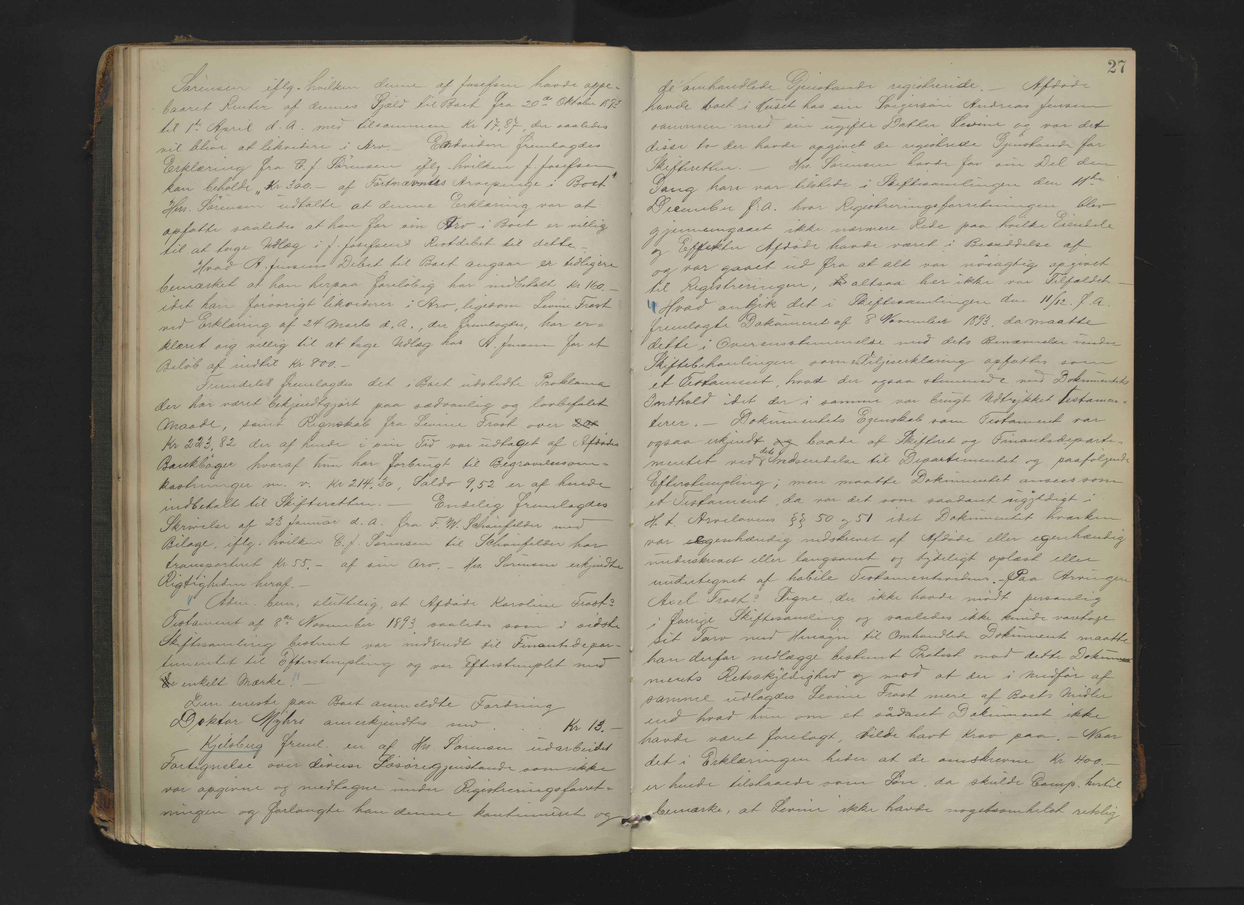 Drammen byfogd, AV/SAKO-A-222/H/Hb/Hbc/L0017: Skifteforhandlingsprotokoll. - Drammen., 1894-1897, p. 27