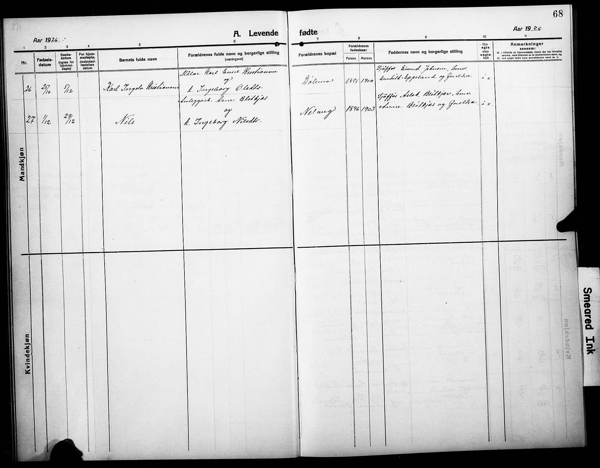 Åmli sokneprestkontor, AV/SAK-1111-0050/F/Fb/Fbc/L0006: Parish register (copy) no. B 6, 1915-1929, p. 68