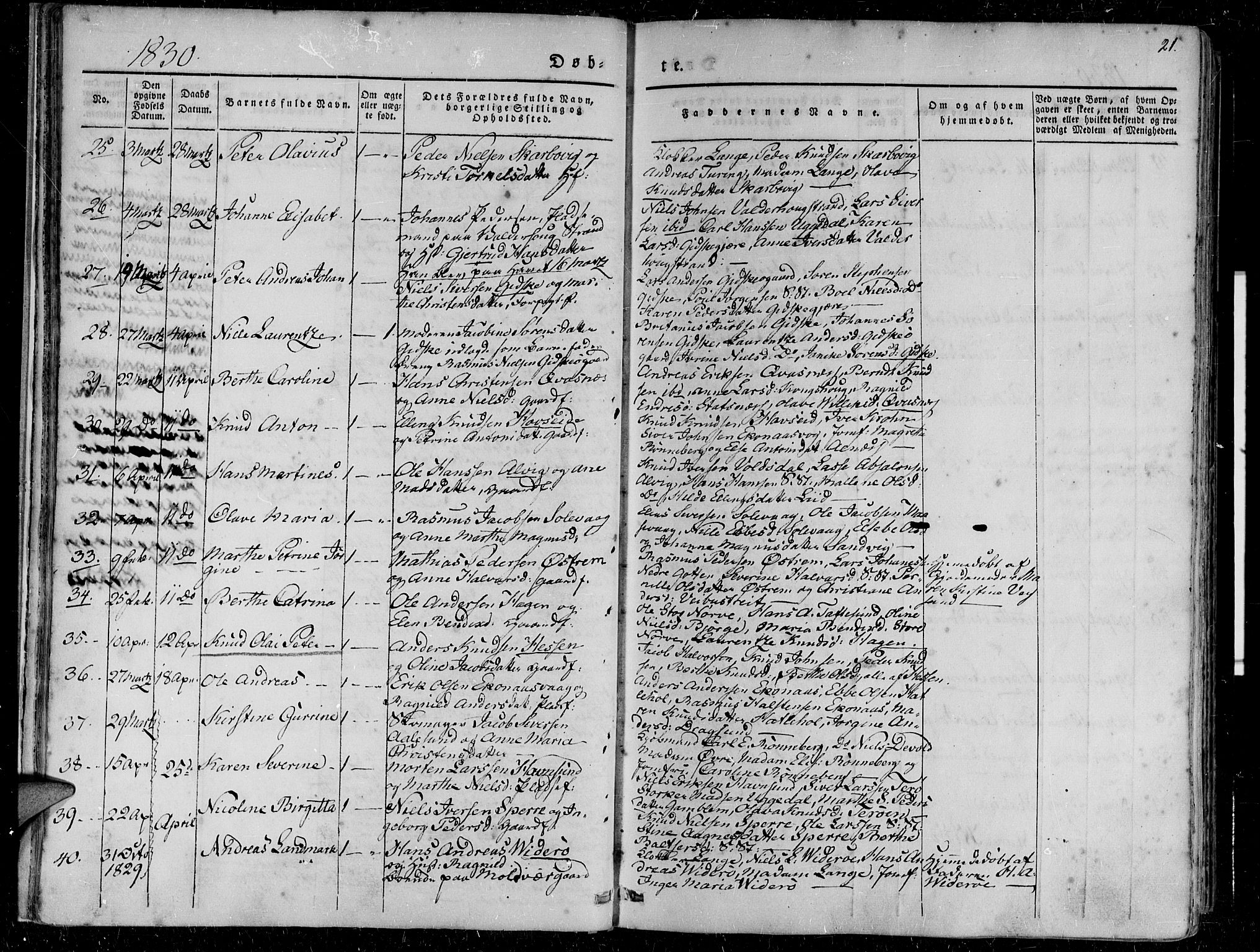 Ministerialprotokoller, klokkerbøker og fødselsregistre - Møre og Romsdal, SAT/A-1454/528/L0395: Parish register (official) no. 528A06, 1828-1839, p. 21
