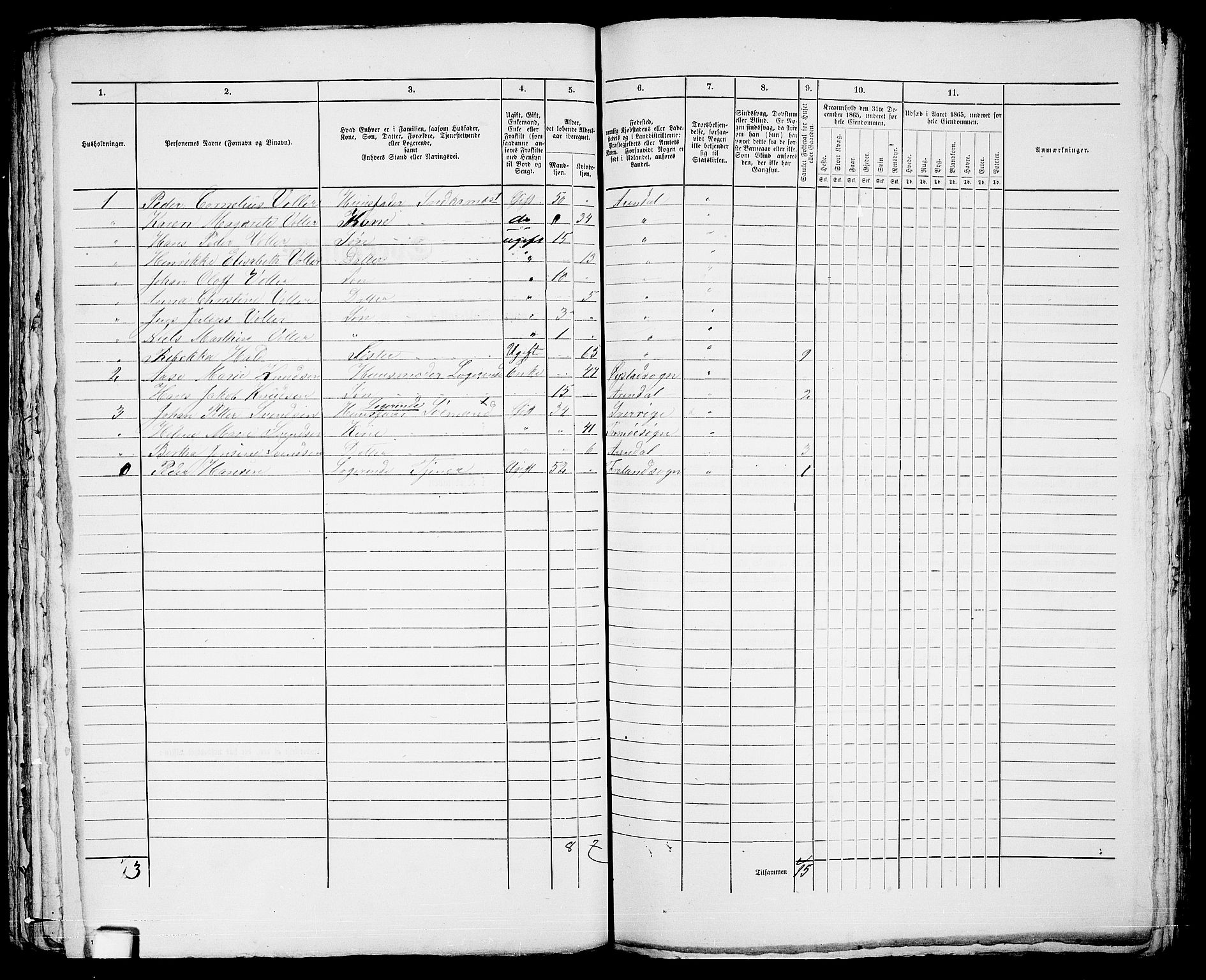 RA, 1865 census for Arendal, 1865, p. 120