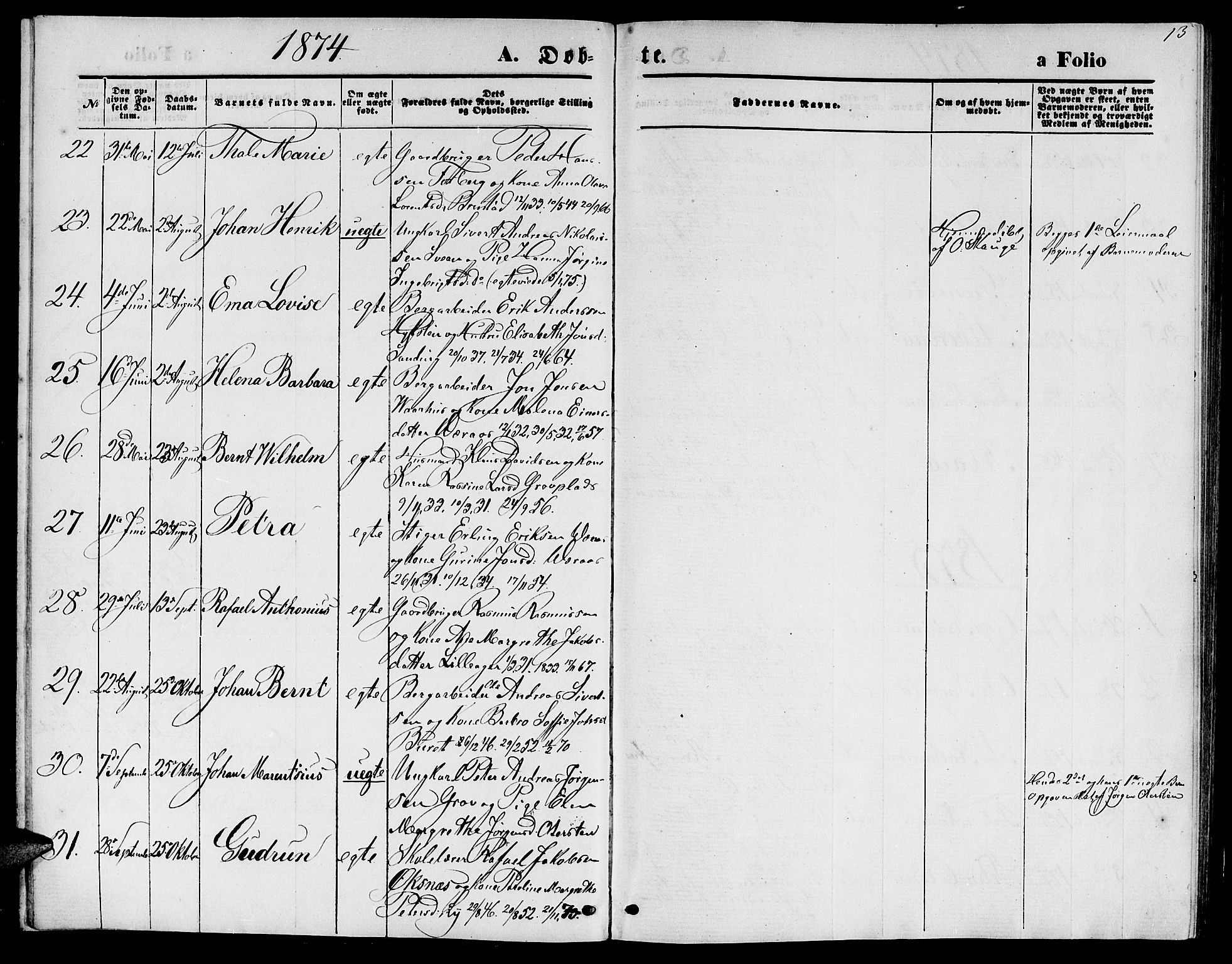 Ministerialprotokoller, klokkerbøker og fødselsregistre - Nord-Trøndelag, AV/SAT-A-1458/722/L0225: Parish register (copy) no. 722C01, 1871-1888, p. 13