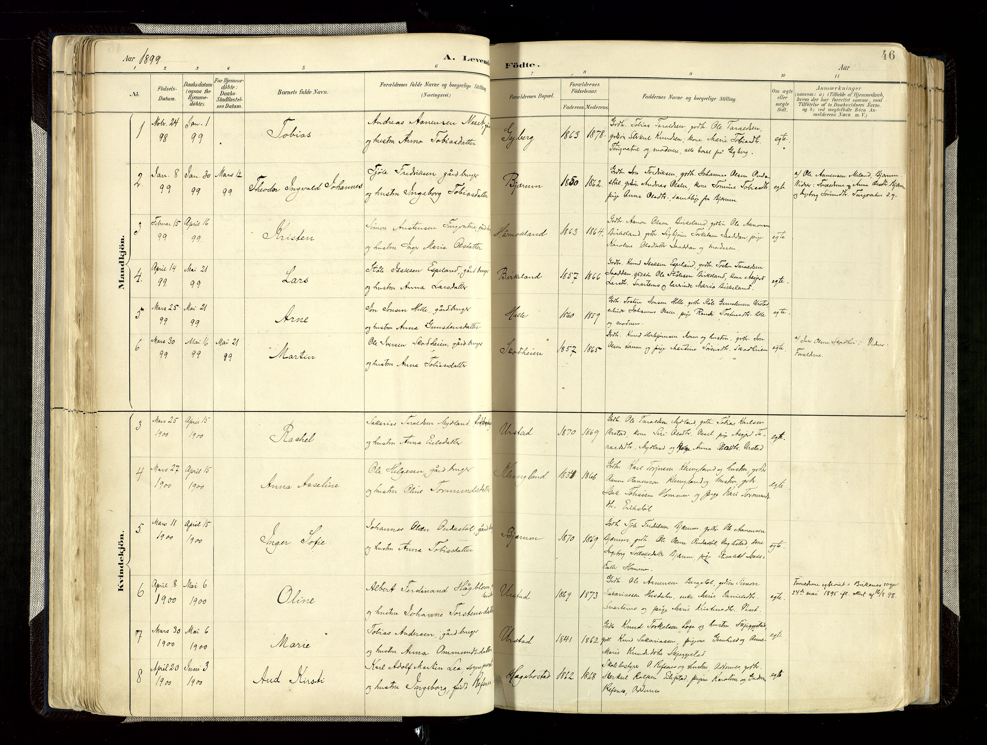 Hægebostad sokneprestkontor, SAK/1111-0024/F/Fa/Faa/L0006: Parish register (official) no. A 6, 1887-1929, p. 46