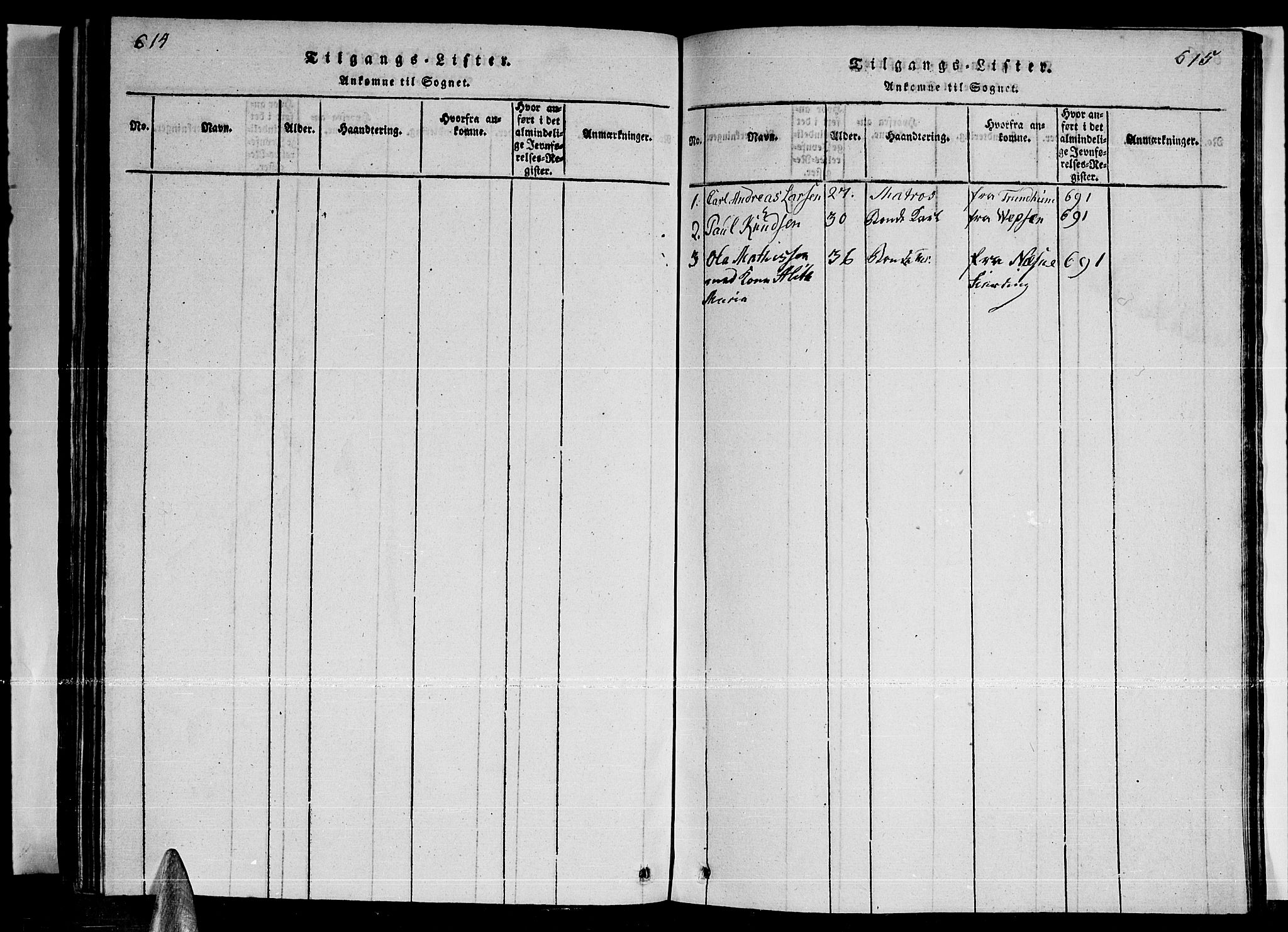 Ministerialprotokoller, klokkerbøker og fødselsregistre - Nordland, SAT/A-1459/841/L0593: Parish register (official) no. 841A04 /3, 1820-1825, p. 614-615