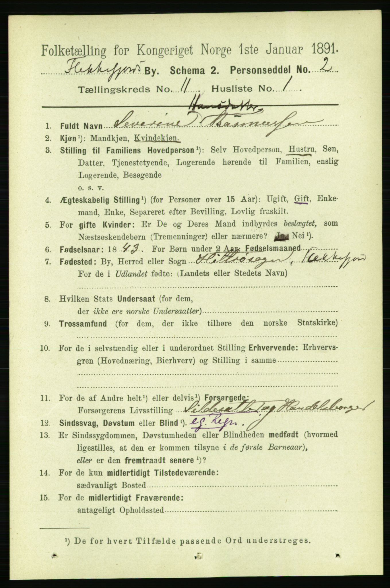 RA, 1891 census for 1004 Flekkefjord, 1891, p. 1626