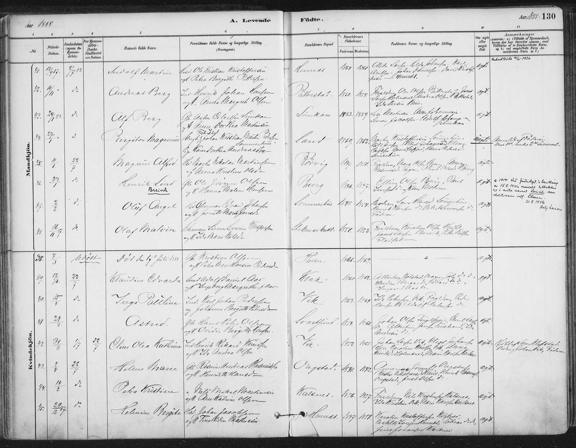 Ministerialprotokoller, klokkerbøker og fødselsregistre - Nordland, AV/SAT-A-1459/888/L1244: Parish register (official) no. 888A10, 1880-1890, p. 130