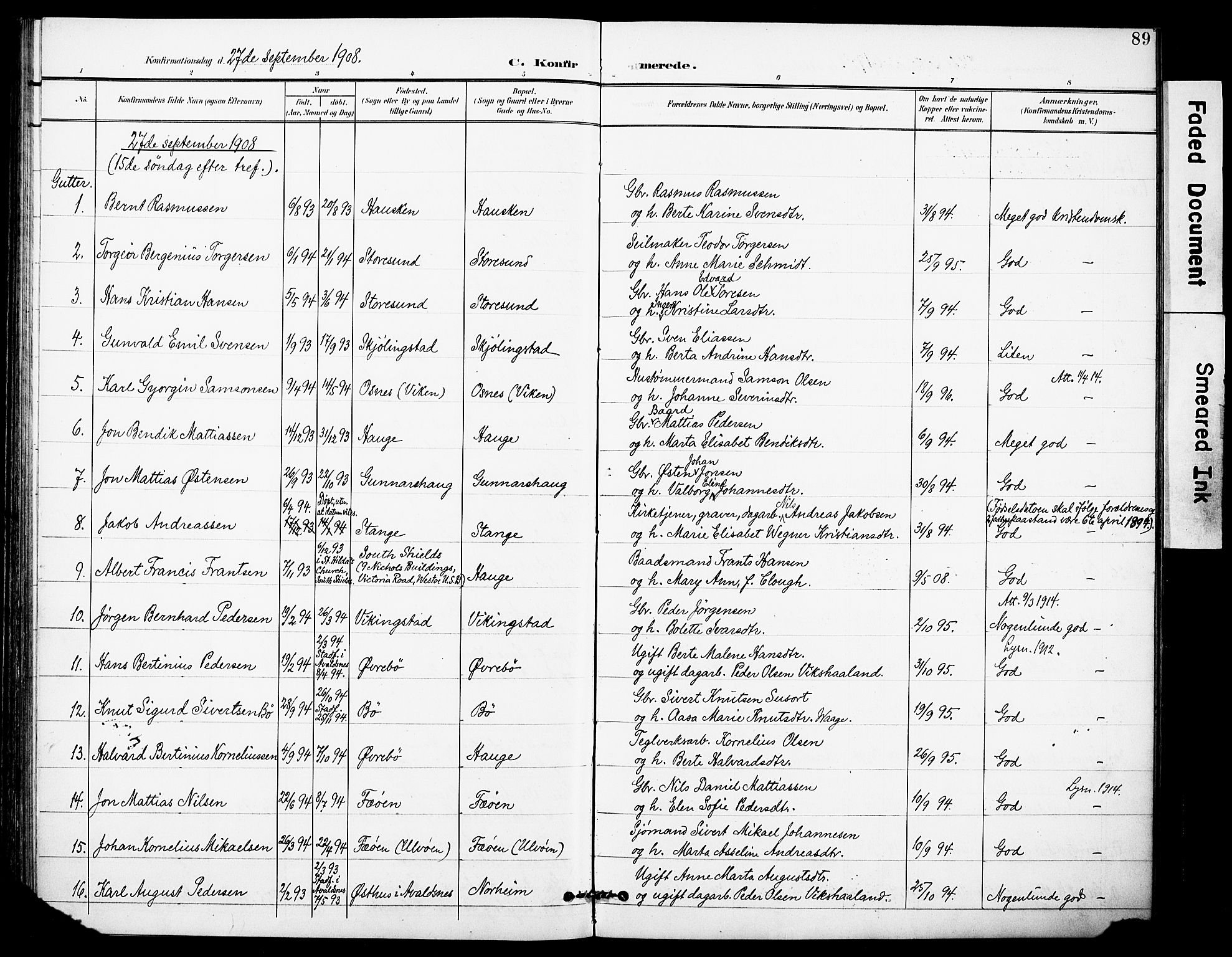 Torvastad sokneprestkontor, AV/SAST-A -101857/H/Ha/Haa/L0017: Parish register (official) no. A 16, 1899-1911, p. 89