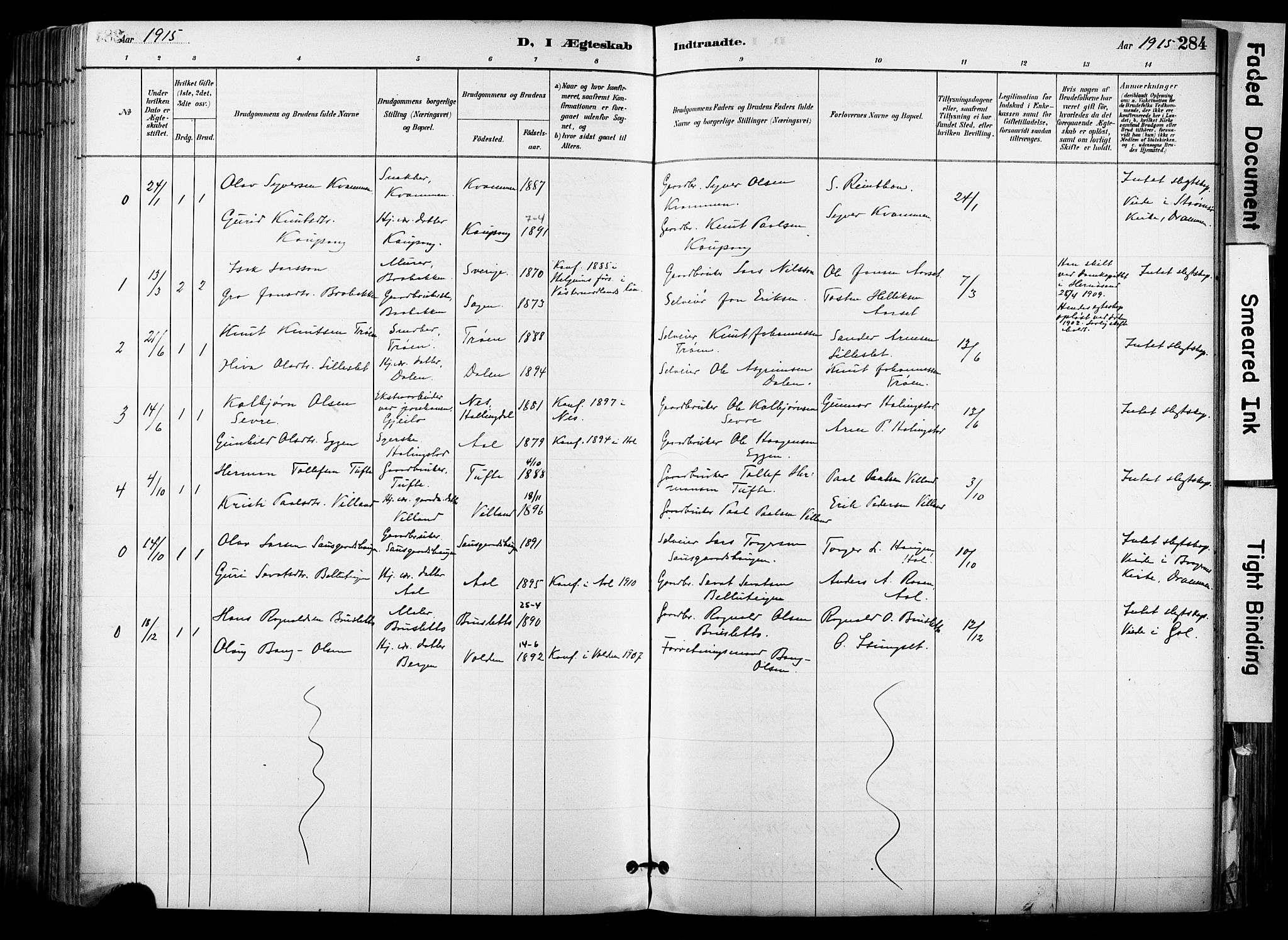 Hol kirkebøker, AV/SAKO-A-227/F/Fa/L0003: Parish register (official) no. I 3, 1887-1918, p. 284