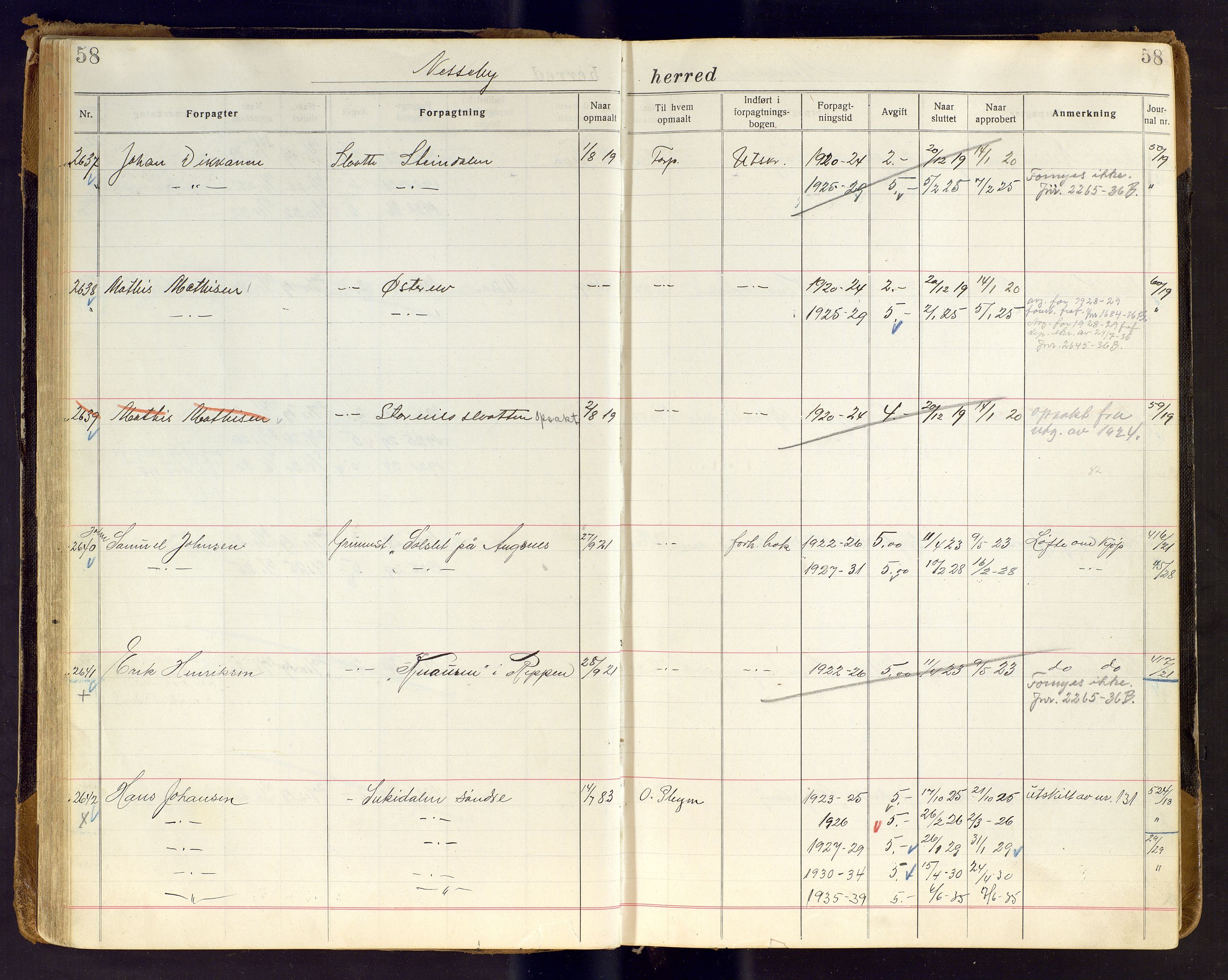 Finnmark jordsalgskommisjon/jordsalgskontor og Statskog SF Finnmark jordsalgskontor, AV/SATØ-S-1443/J/Ja/L0007: Forpaktningsbok for Finnmark III, 1913-1937, p. 58