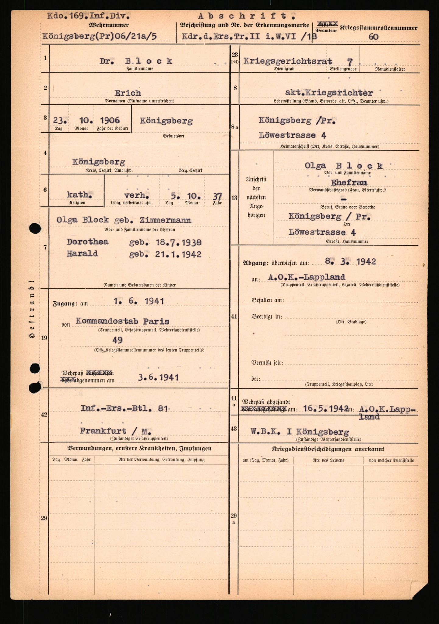 Forsvarets Overkommando. 2 kontor. Arkiv 11.4. Spredte tyske arkivsaker, AV/RA-RAFA-7031/D/Dar/Dara/L0018: Personalbøker, 1940-1945, p. 76