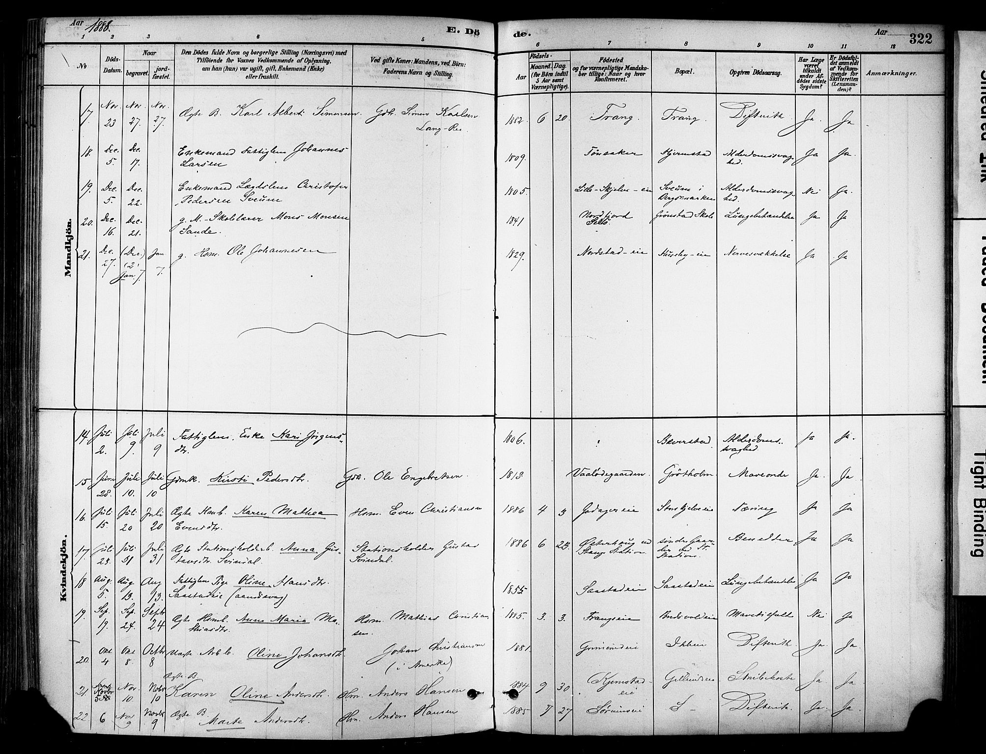 Stange prestekontor, AV/SAH-PREST-002/K/L0017: Parish register (official) no. 17, 1880-1893, p. 322