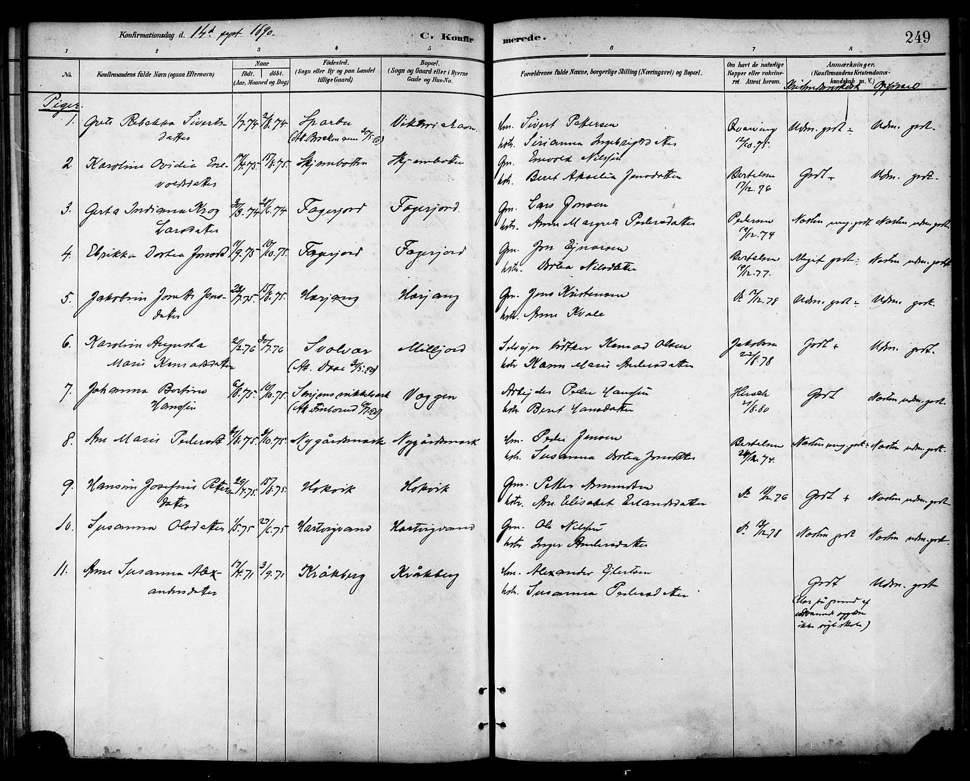 Ministerialprotokoller, klokkerbøker og fødselsregistre - Nordland, SAT/A-1459/866/L0938: Parish register (official) no. 866A01, 1879-1893, p. 249