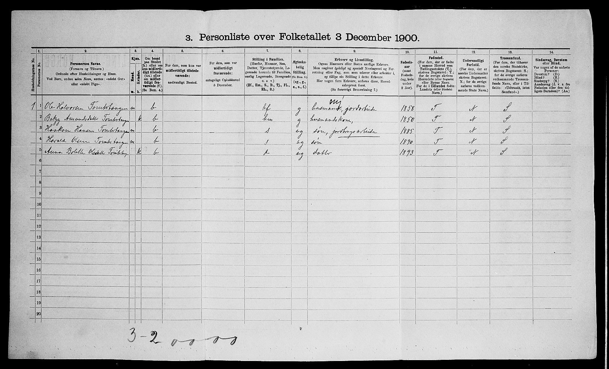 SAO, 1900 census for Nes, 1900