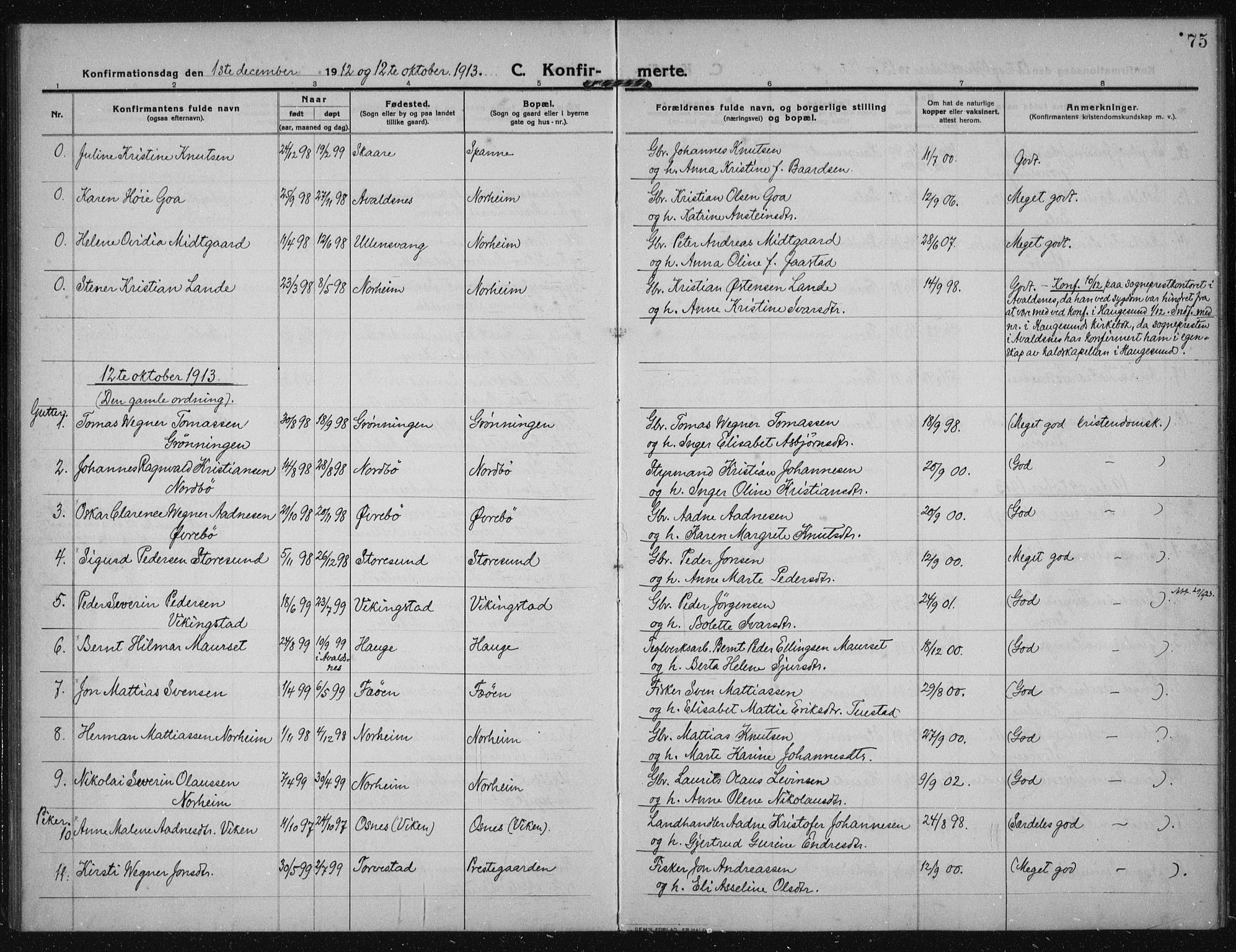 Torvastad sokneprestkontor, AV/SAST-A -101857/H/Ha/Haa/L0019: Parish register (official) no. A 18, 1912-1920, p. 75