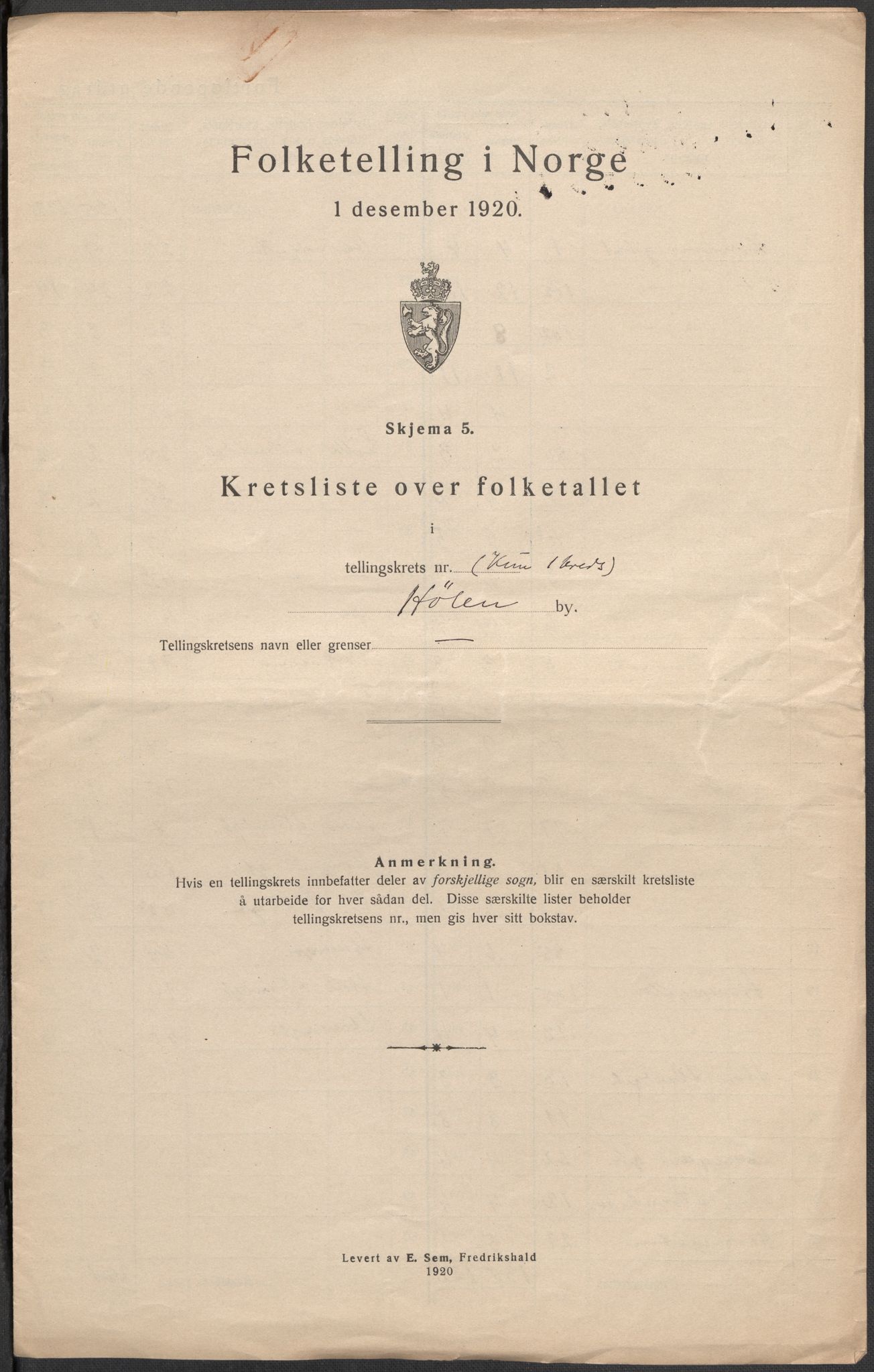 SAO, 1920 census for Hølen, 1920, p. 4
