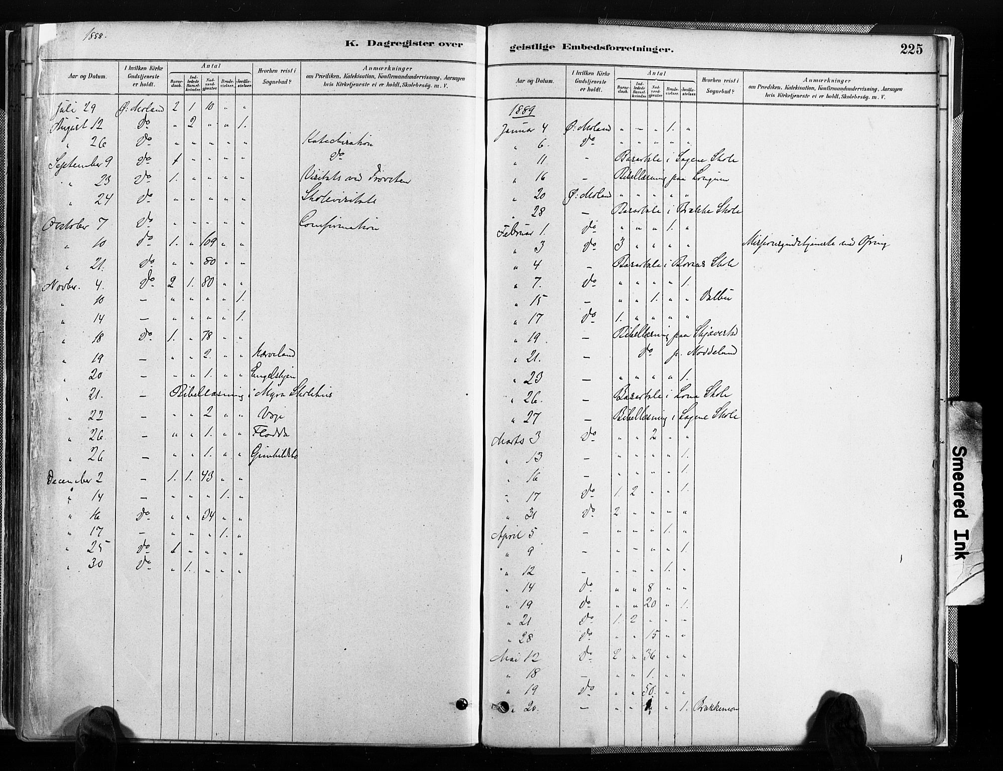 Austre Moland sokneprestkontor, SAK/1111-0001/F/Fa/Faa/L0010: Parish register (official) no. A 10, 1880-1904, p. 225