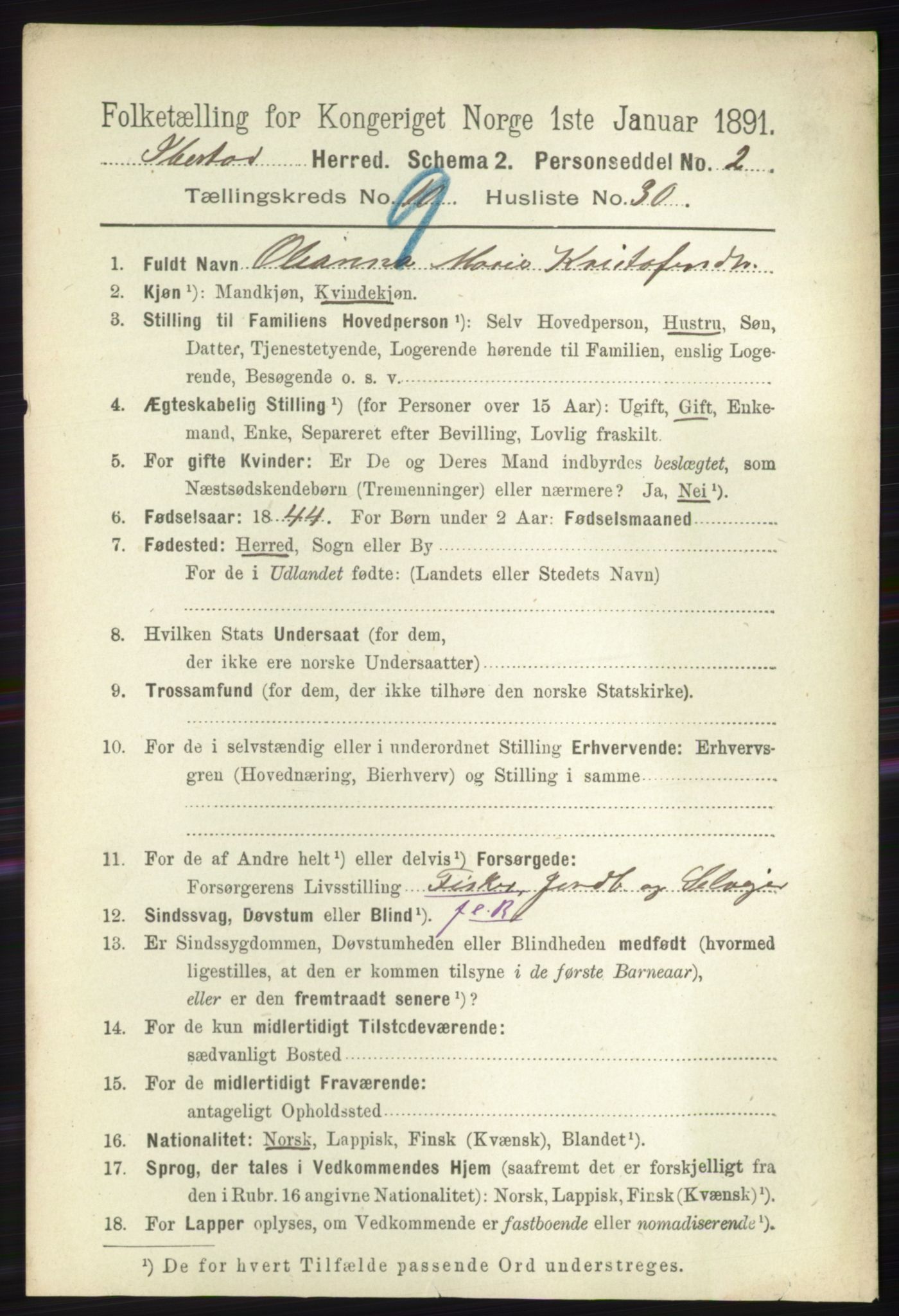 RA, 1891 census for 1917 Ibestad, 1891, p. 6153