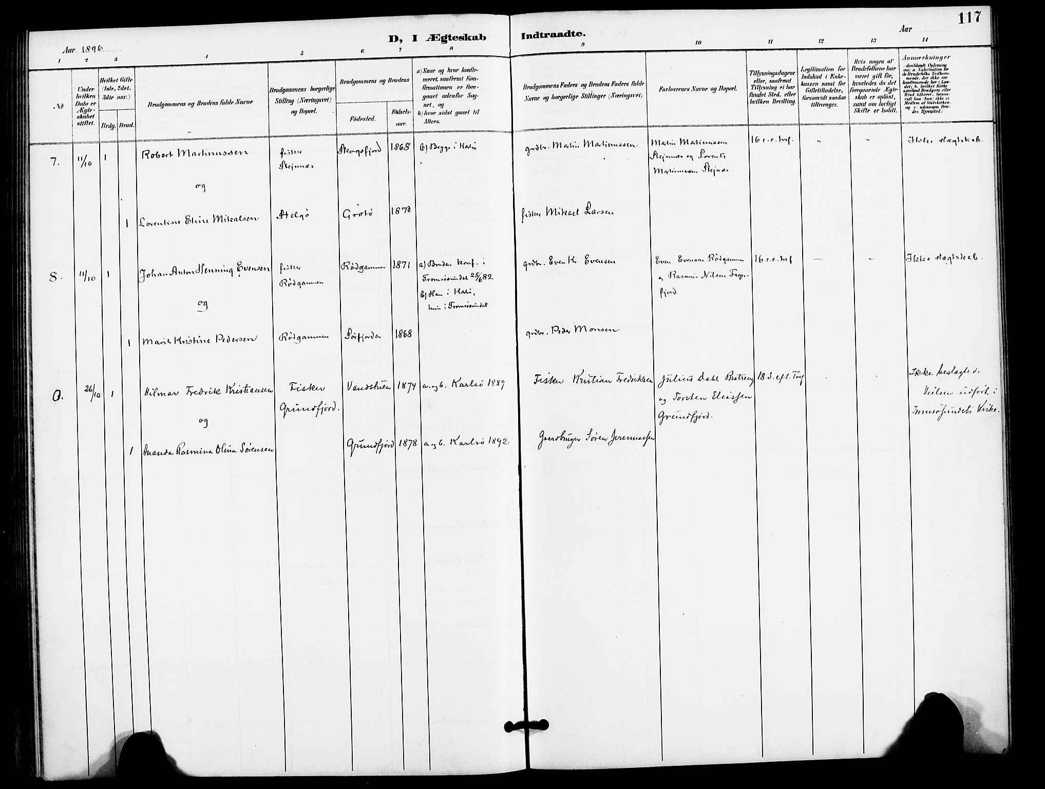 Karlsøy sokneprestembete, AV/SATØ-S-1299/H/Ha/Haa/L0012kirke: Parish register (official) no. 12, 1892-1902, p. 117