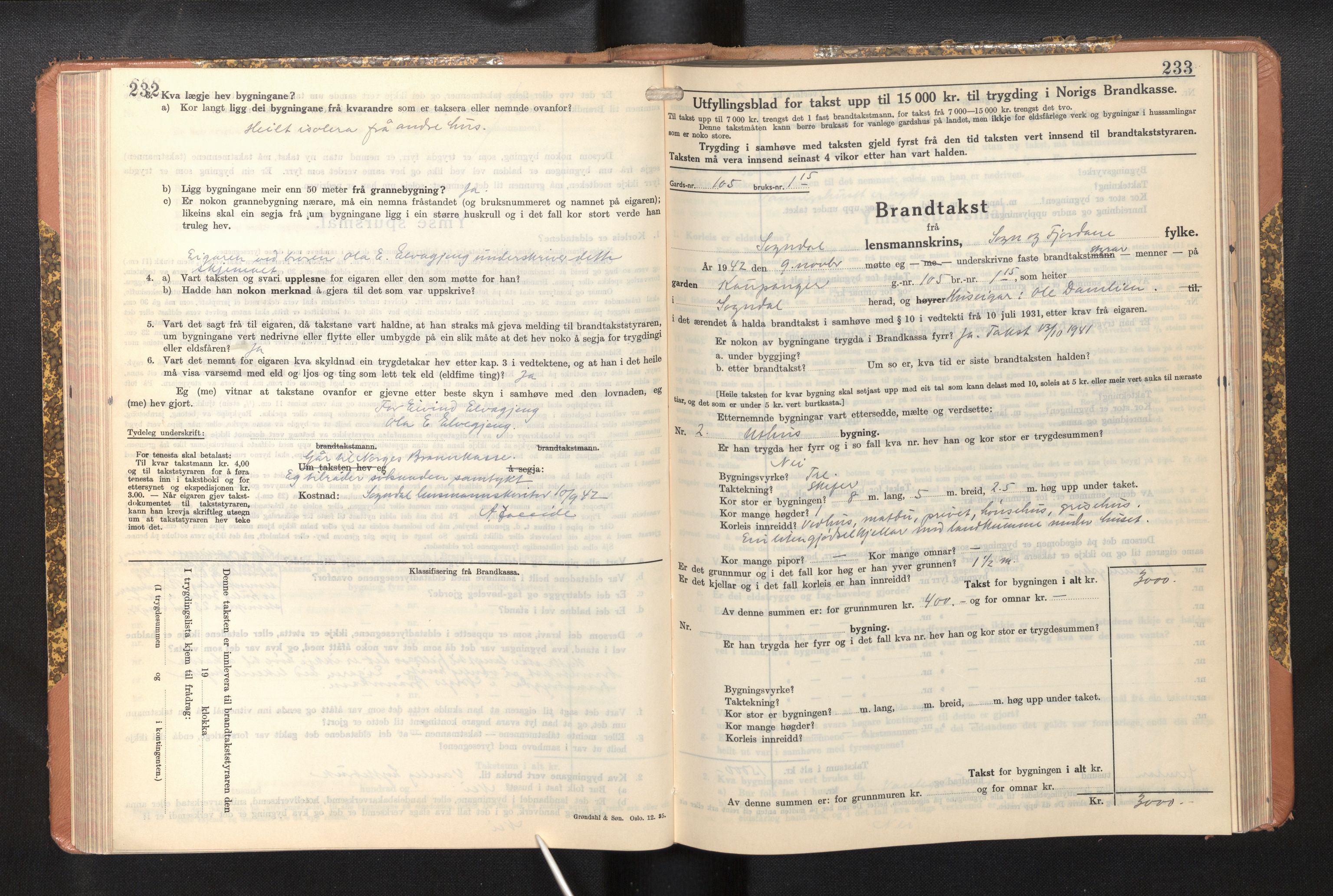 Lensmannen i Sogndal, AV/SAB-A-29901/0012/L0014: Branntakstprotokoll, skjematakst, 1938-1950, p. 232-233