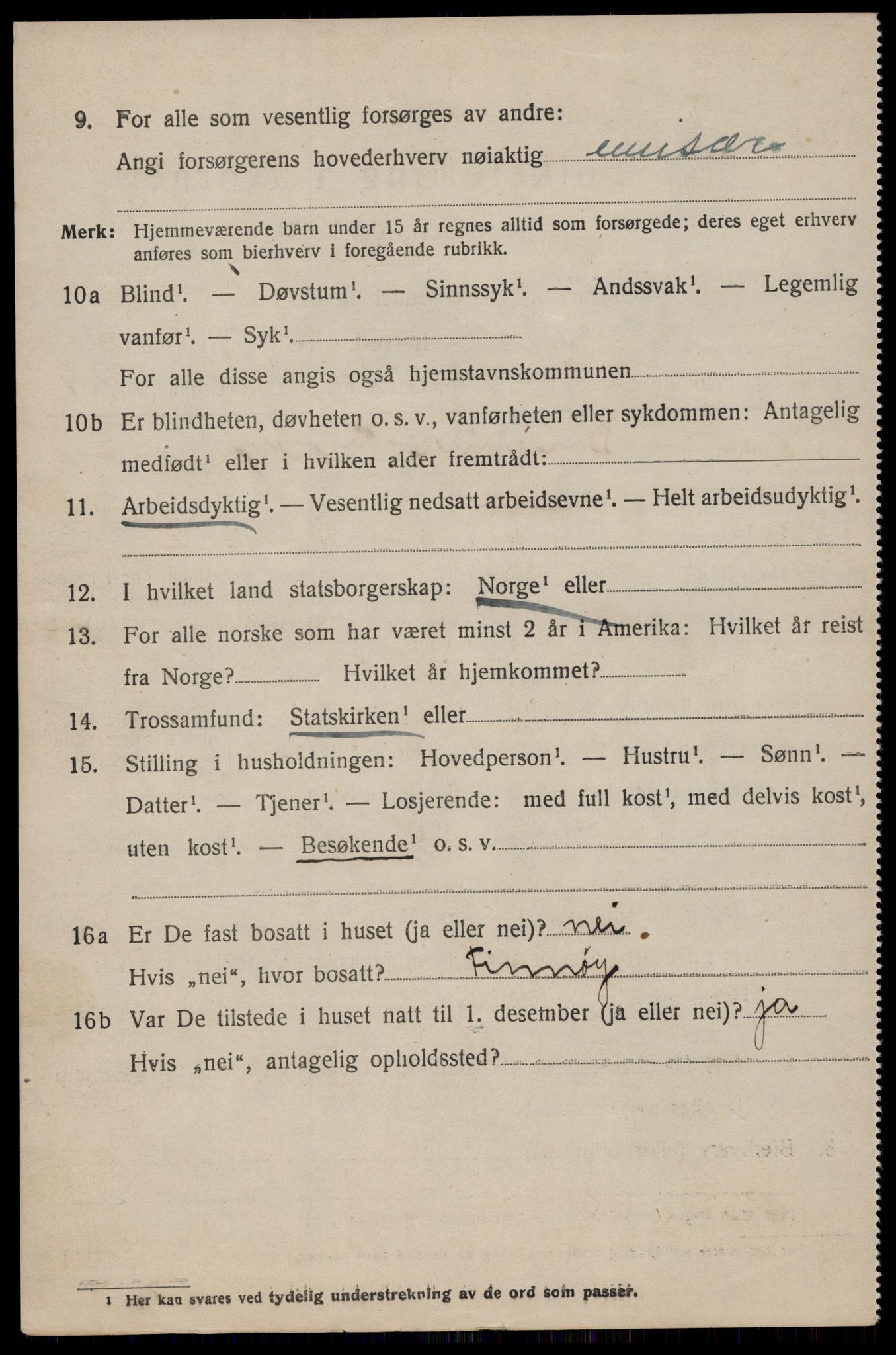 SAST, 1920 census for Hetland, 1920, p. 9454