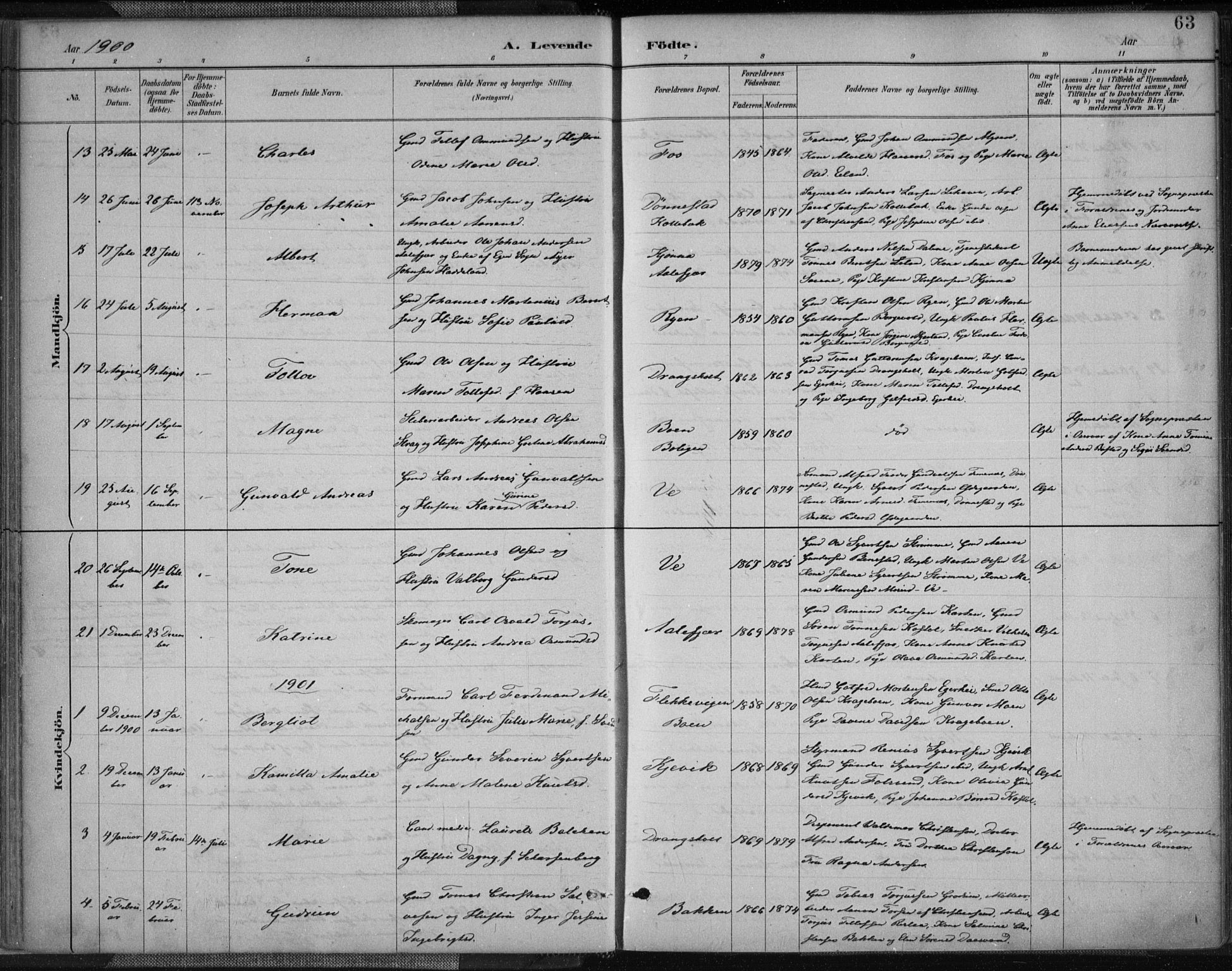 Tveit sokneprestkontor, SAK/1111-0043/F/Fa/L0007: Parish register (official) no. A 7, 1887-1908, p. 63