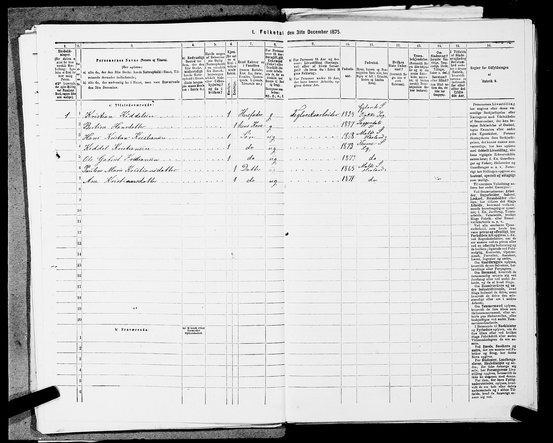 SAST, 1875 census for 1124P Håland, 1875, p. 933