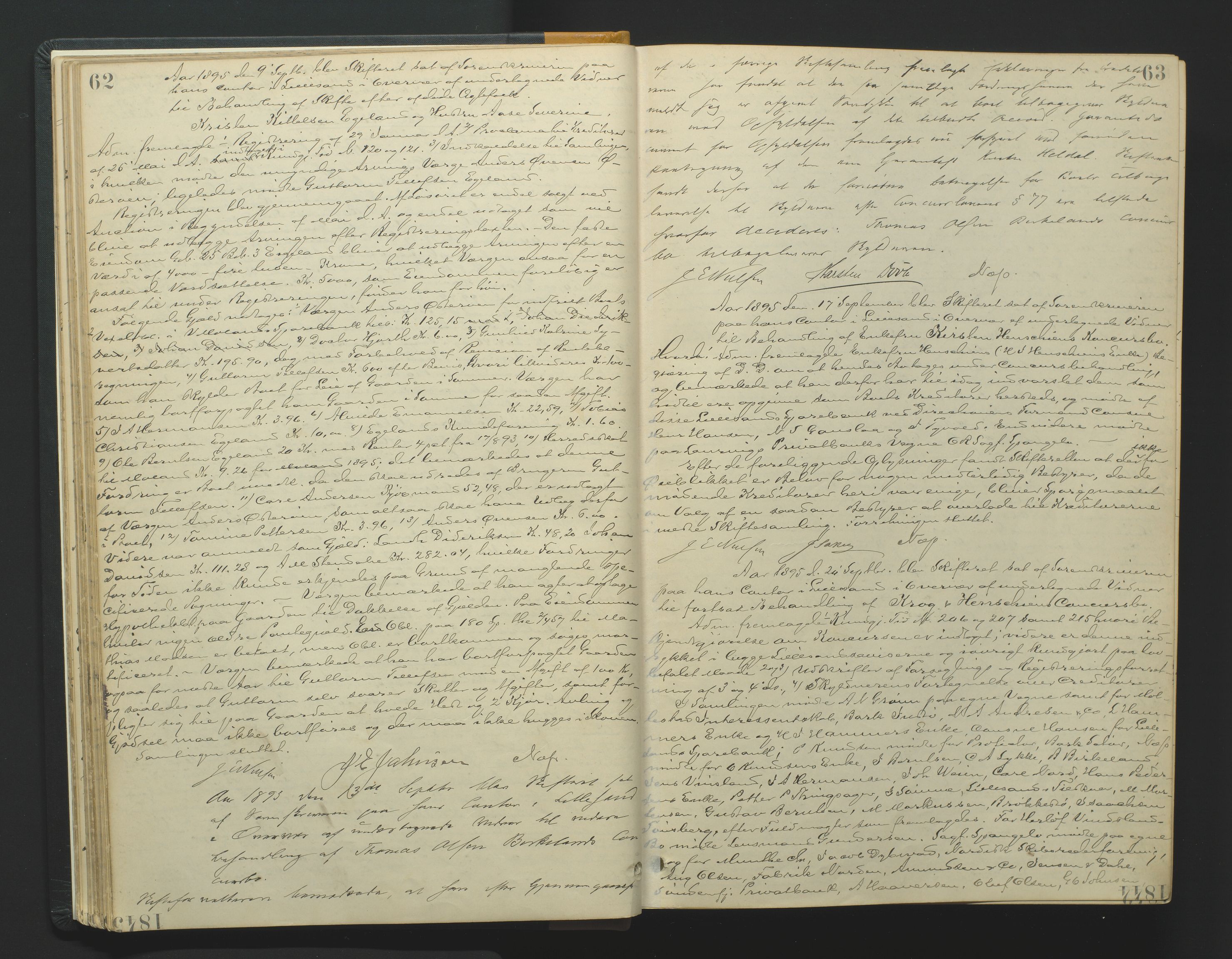Vestre Nedenes/Sand sorenskriveri, AV/SAK-1221-0010/H/Hc/L0007: Skifteforhandlingsprotokoll nr. 5, 1894-1916, p. 62-63