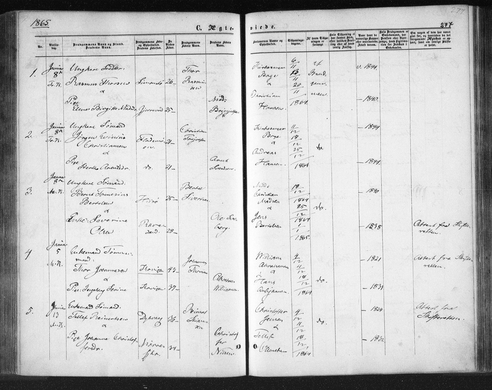 Tromøy sokneprestkontor, SAK/1111-0041/F/Fa/L0007: Parish register (official) no. A 7, 1864-1869, p. 277